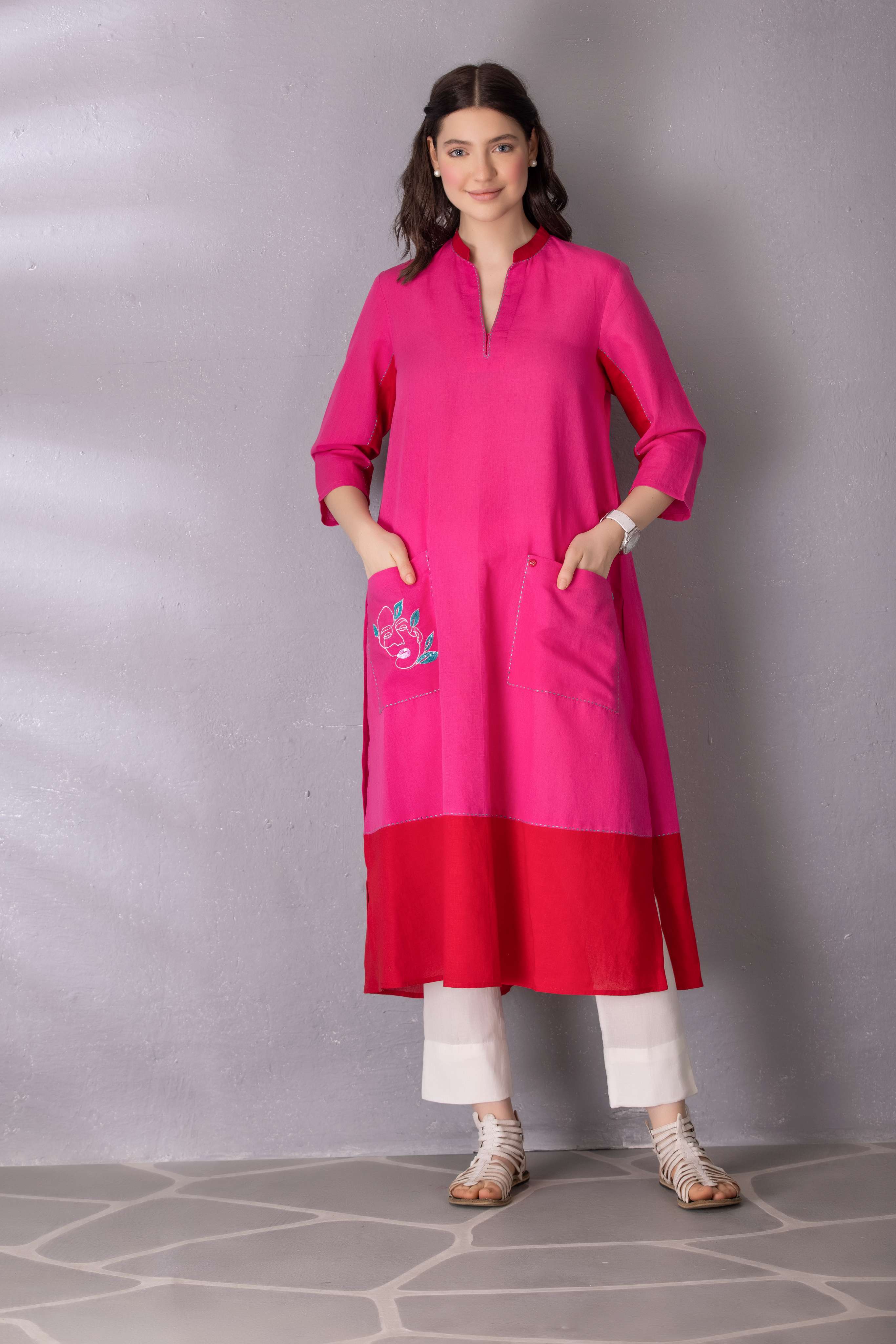 Bubblegum Pink Cotton Linen A-Line Tunic & Pant Set