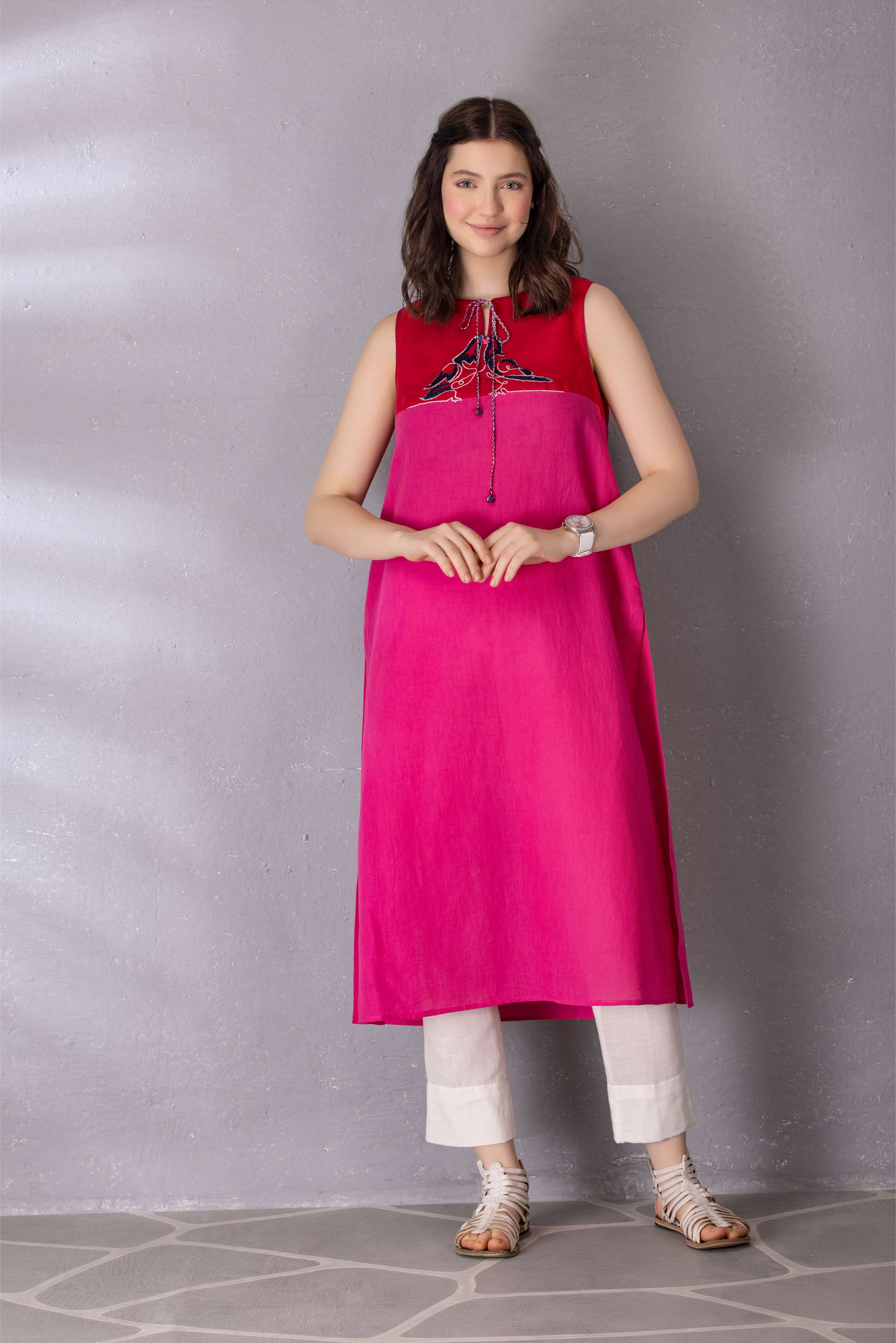 Bubblegum Pink Cotton Linen Tunic With Pant Set