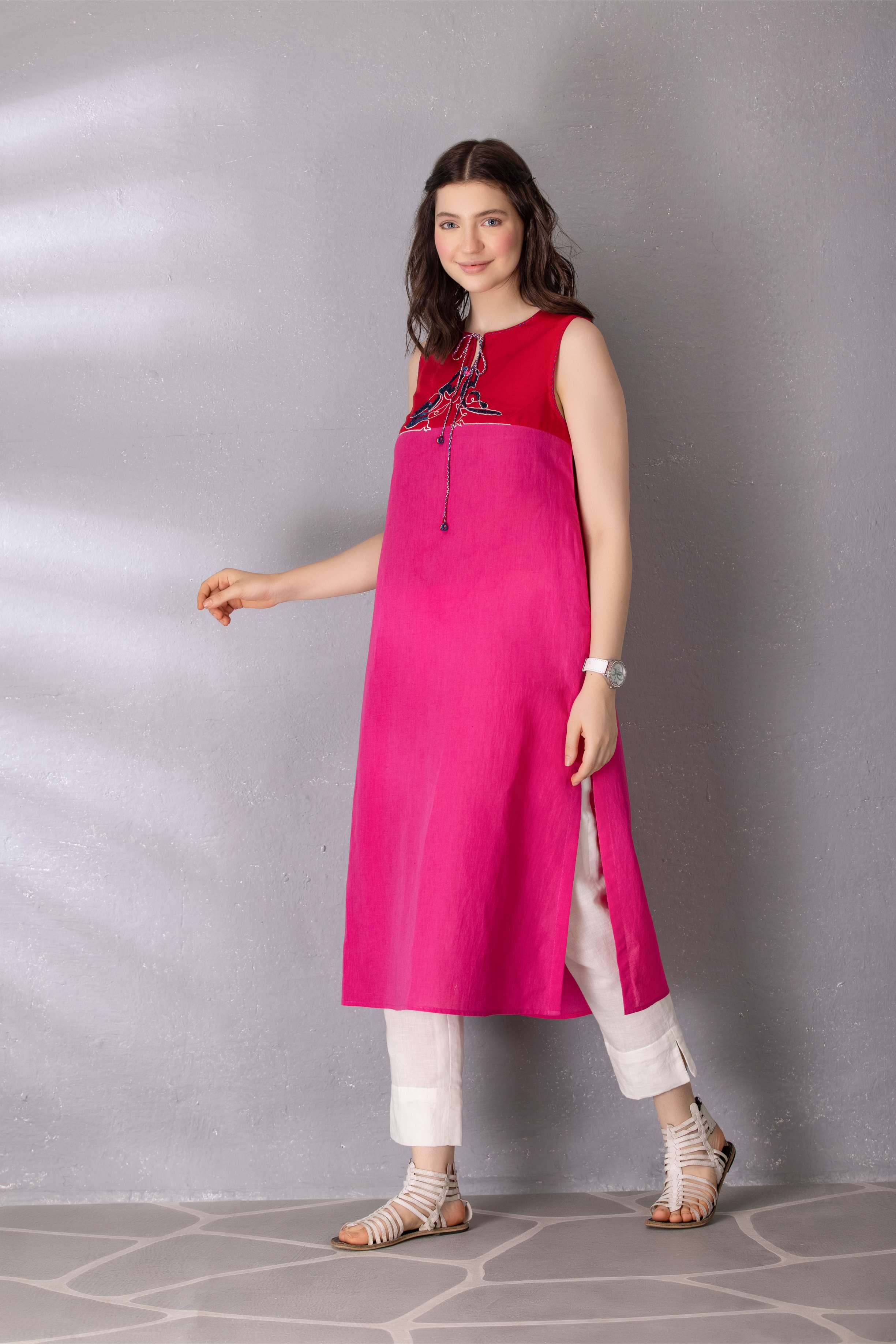 Bubblegum Pink Cotton Linen Tunic With Pant Set