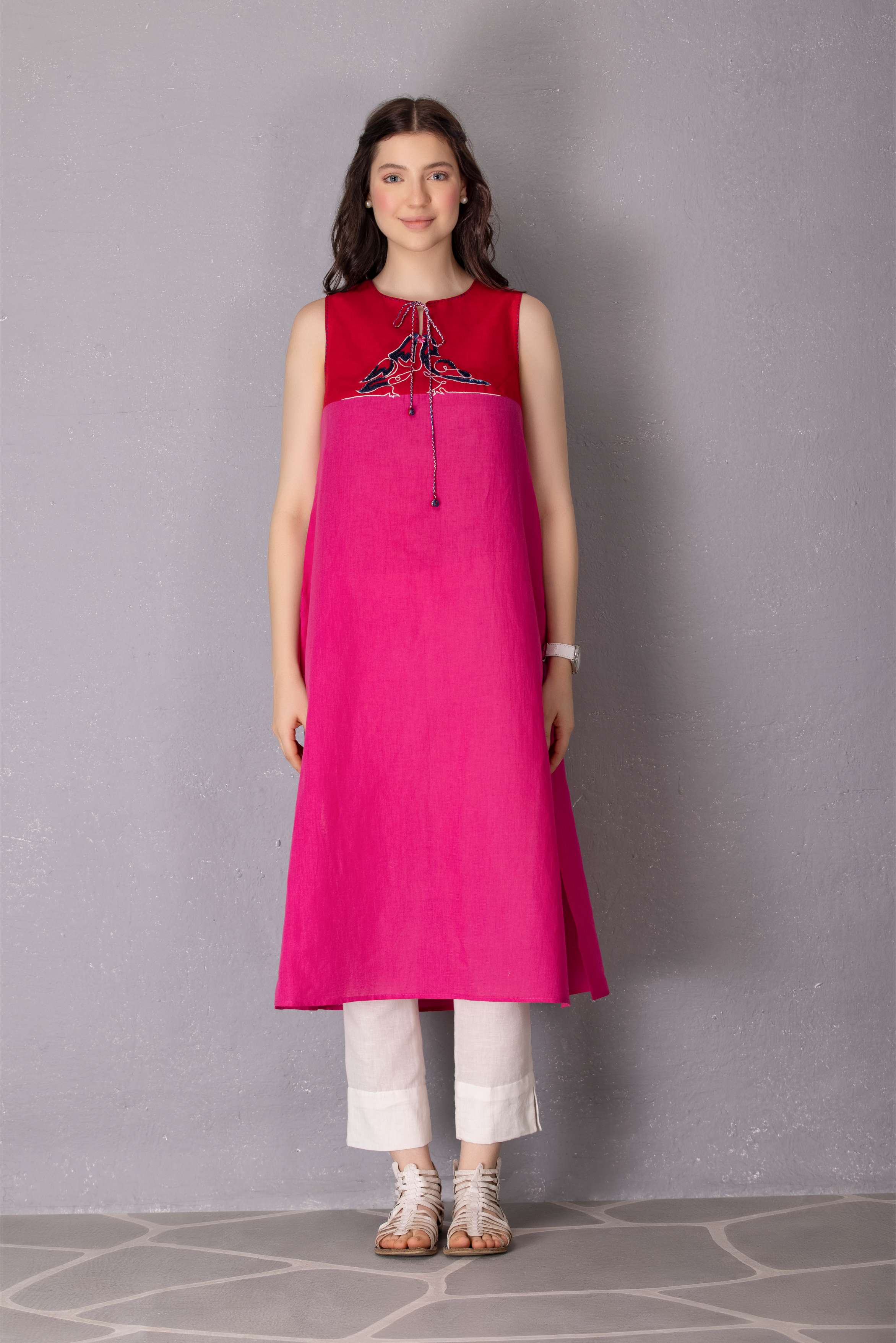 Bubblegum Pink Cotton Linen Tunic With Pant Set