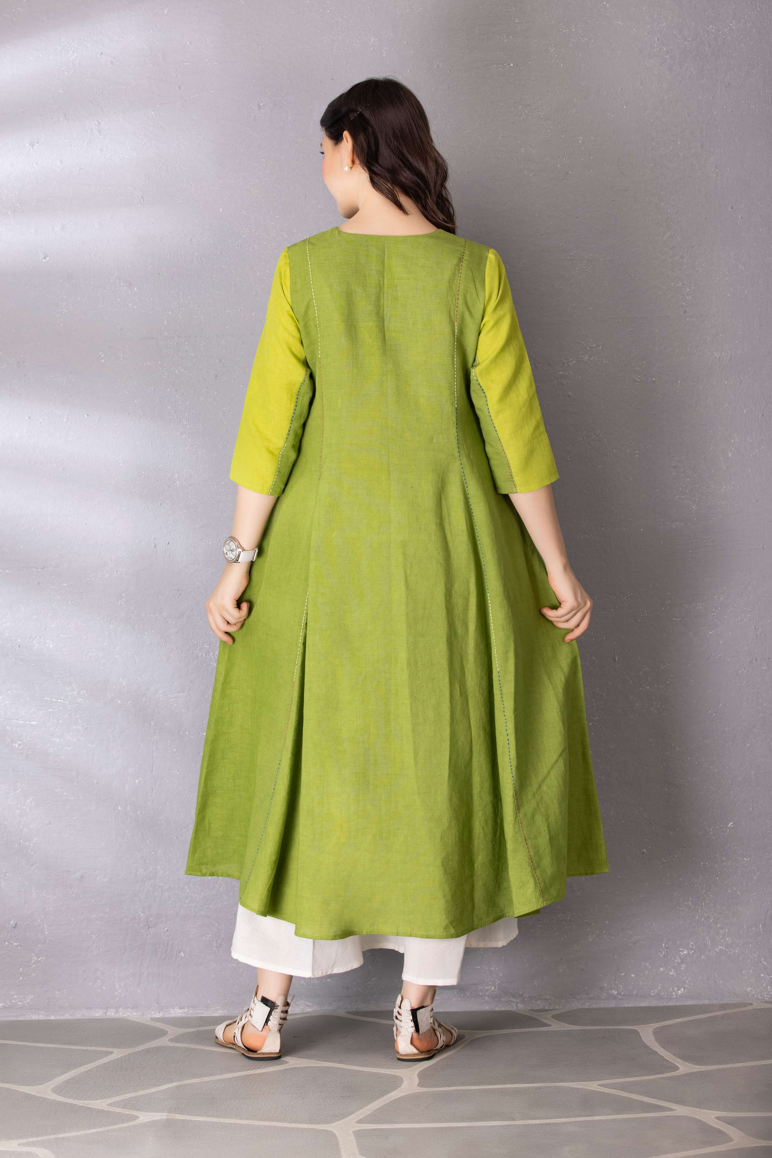 Lime Green A-Line Anarkali style Tunic with Palazzo Set