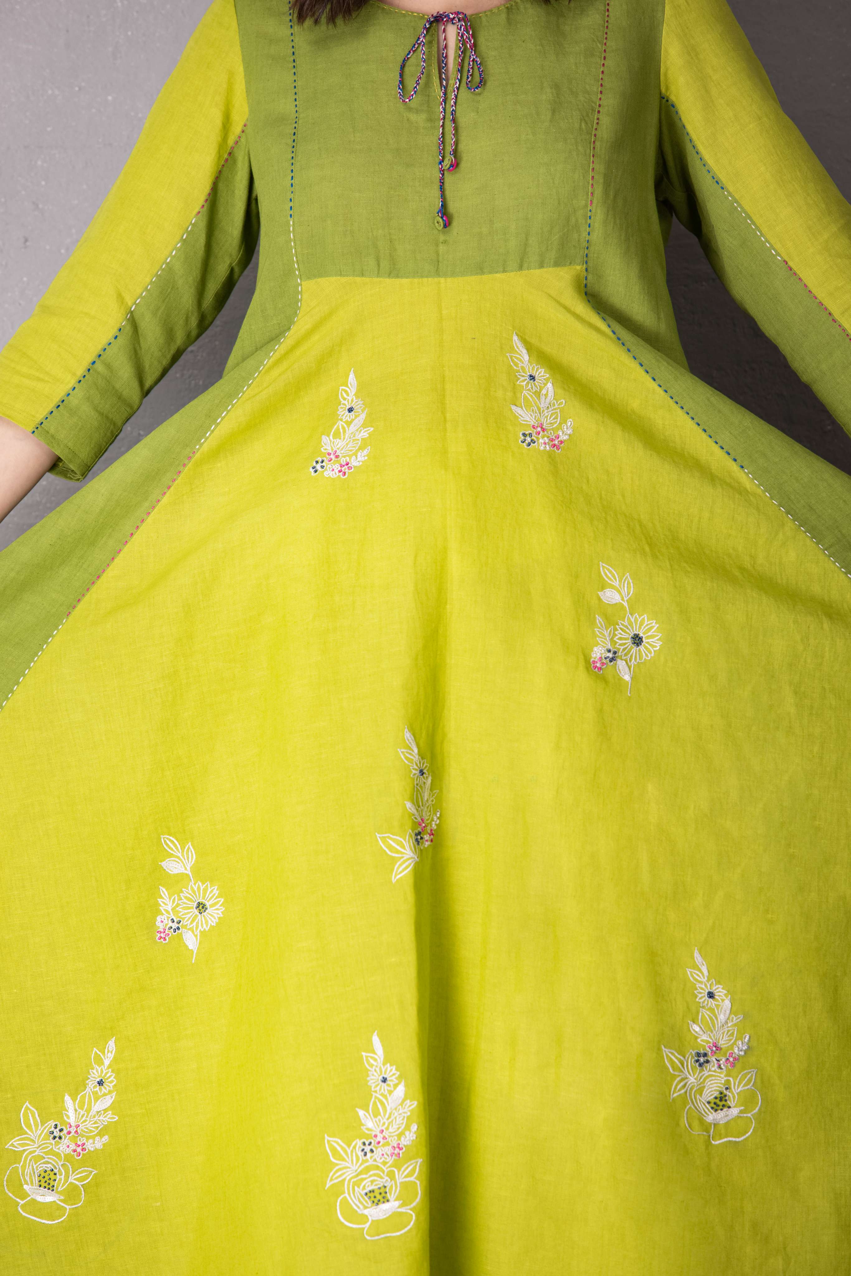 Lime Green A-Line Anarkali style Tunic with Palazzo Set