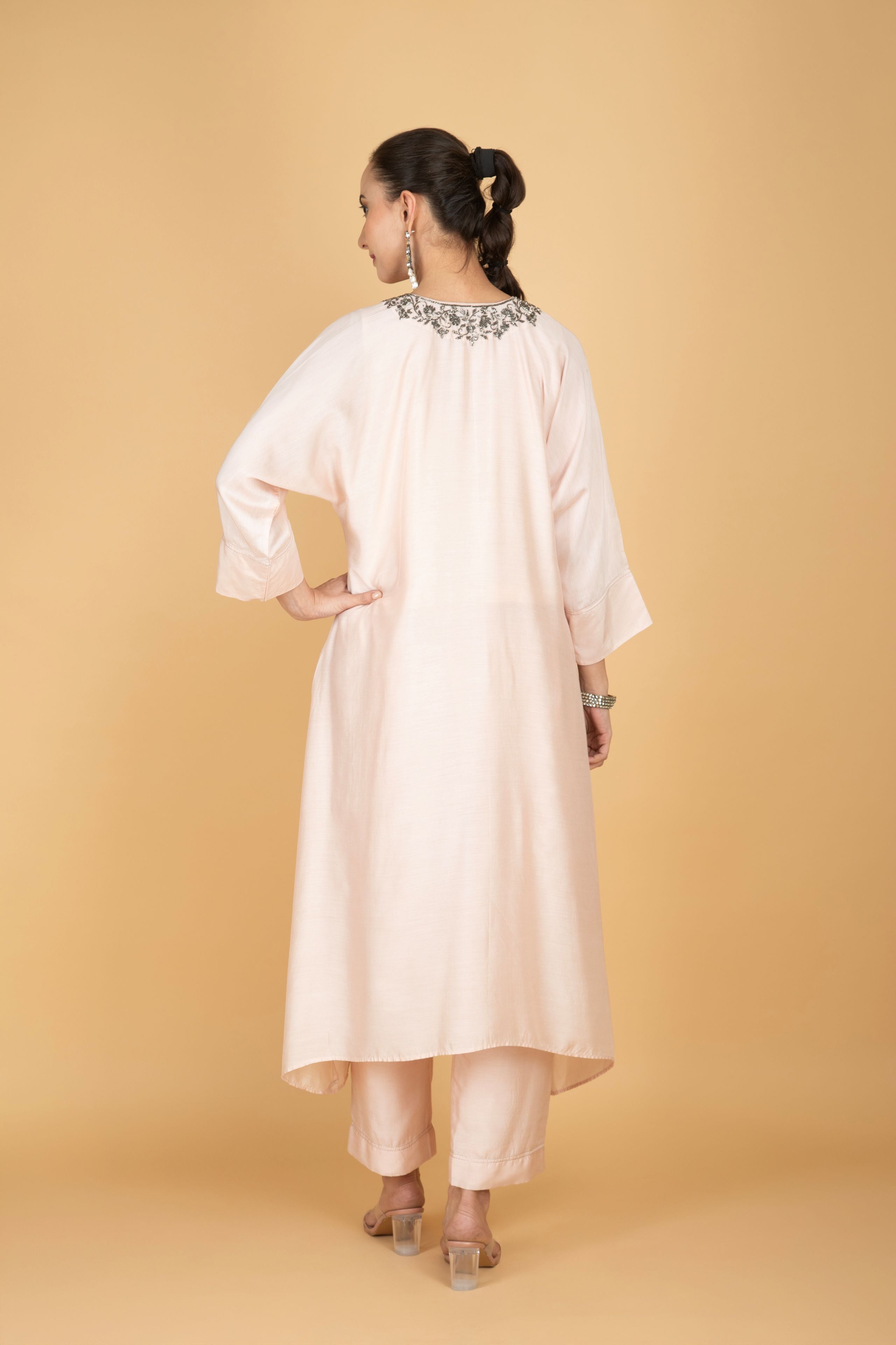 Ivory Hand Embroidered Kaftaan Kurta W/Pants