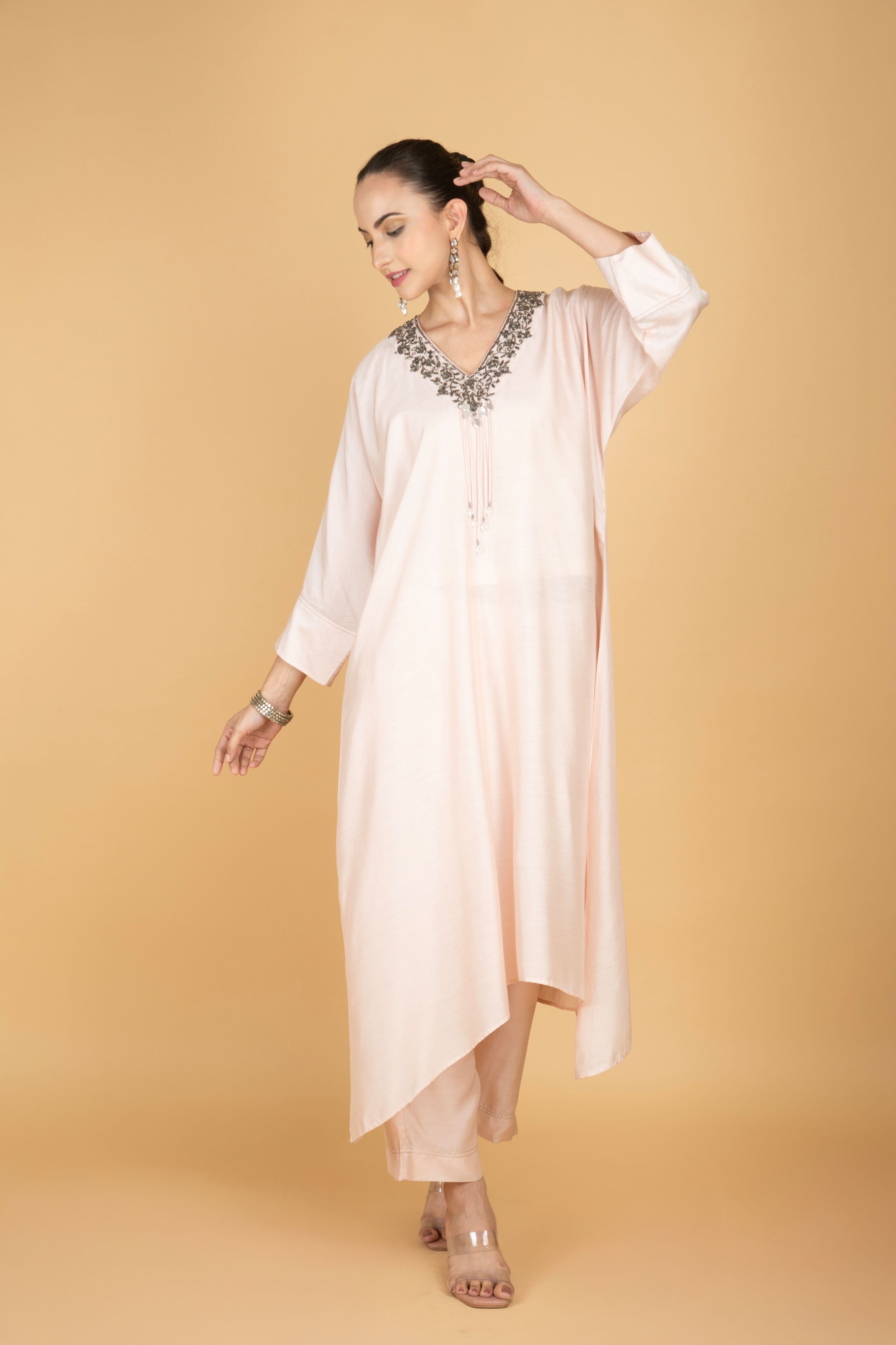 Ivory Hand Embroidered Kaftaan Kurta W/Pants