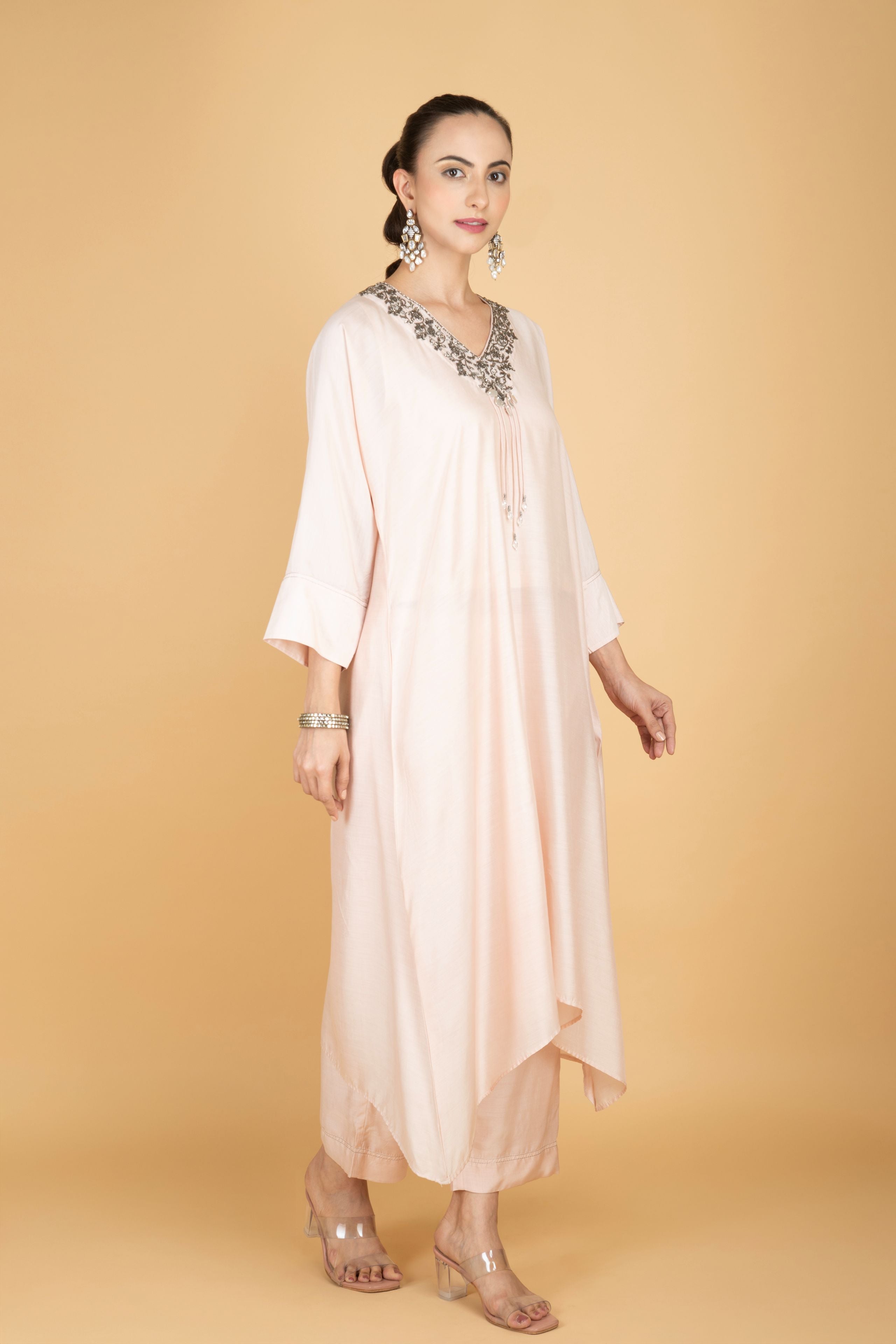 Ivory Hand Embroidered Kaftaan Kurta W/Pants