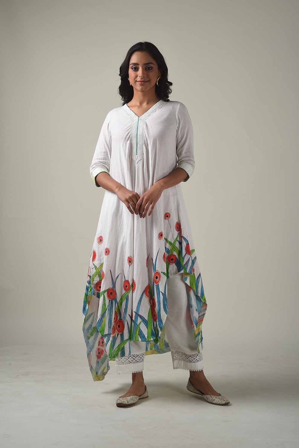 Asymmetric Hand Painted Kurta With Narrow Pants