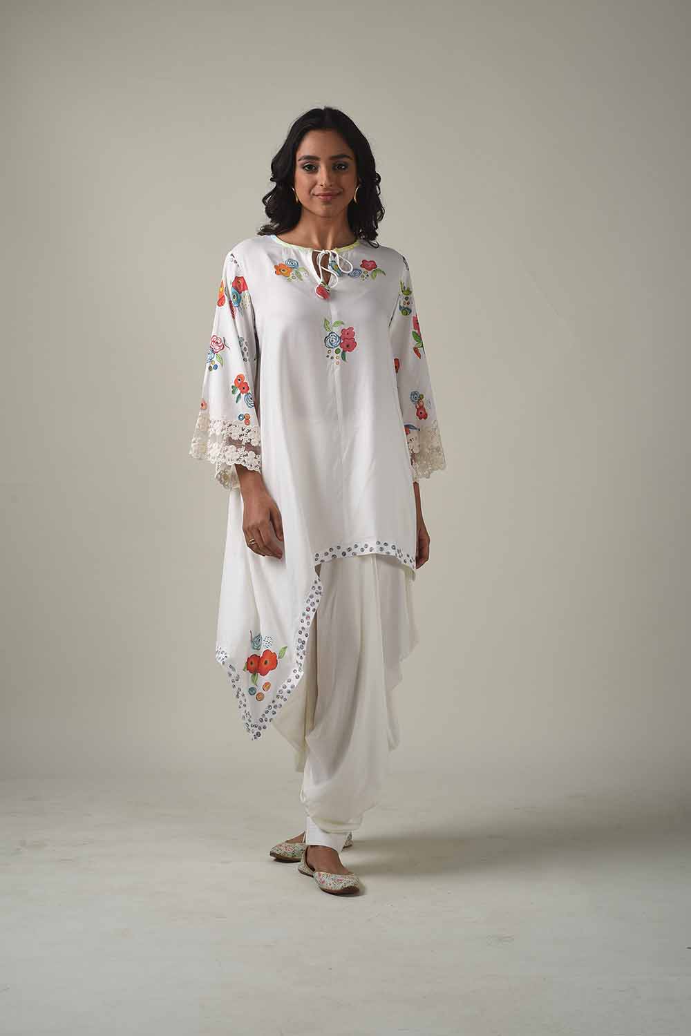 Asymmetric Hand Painted Kurta With Dhoti Pants