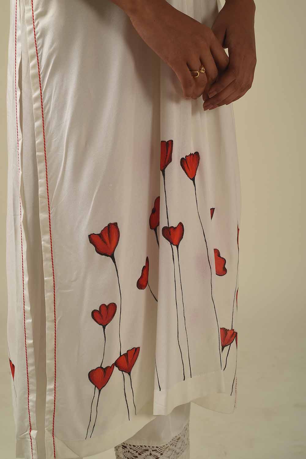 Ivory Handpainted Kimono Style Tunic With Broad Pants