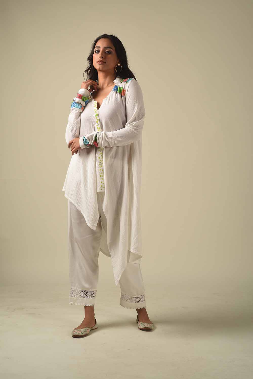 Asymmetric Hand Painted Front Open Style Kurta With Dhoti Pants