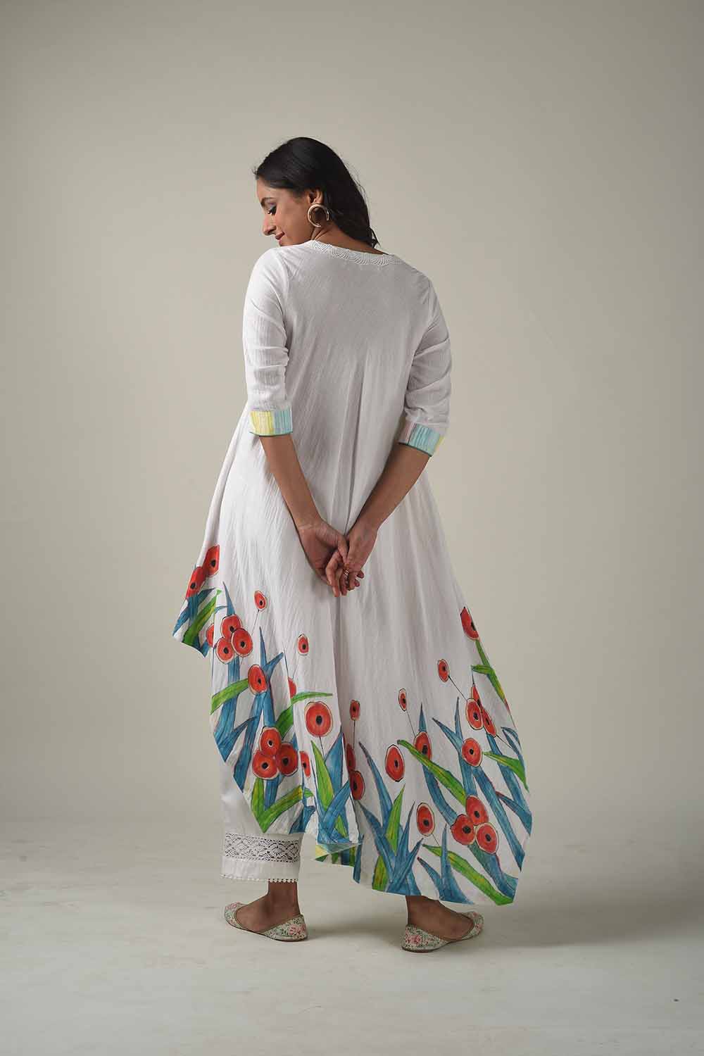 Asymmetric Hand Painted Kurta With Narrow Pants