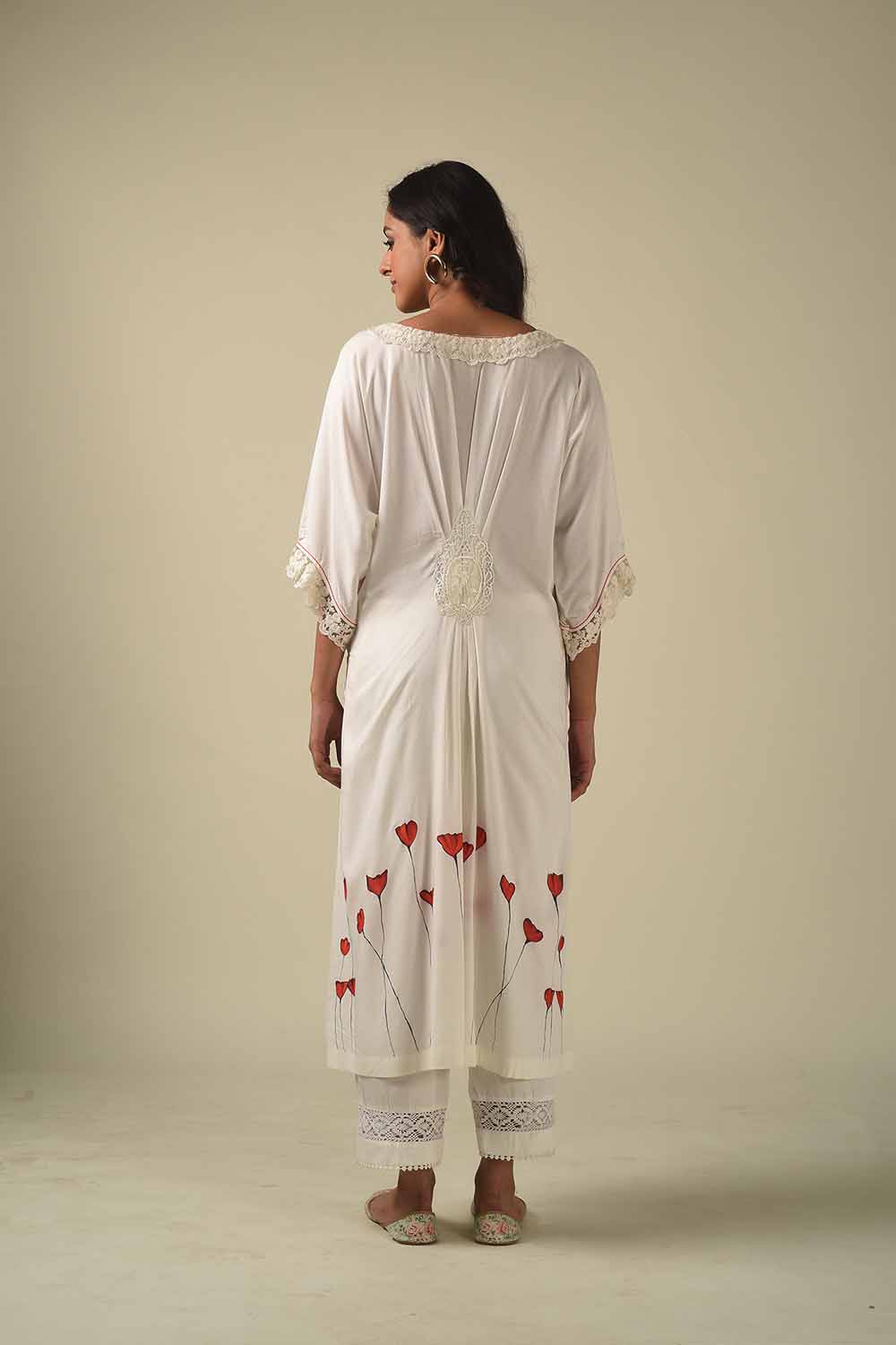 Ivory Handpainted Kimono Style Tunic With Broad Pants