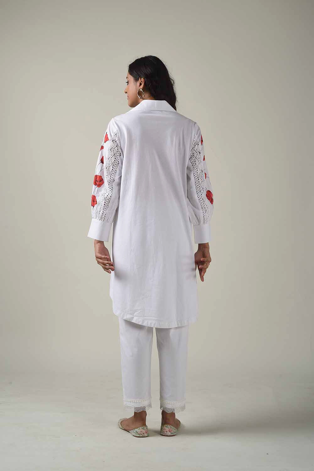 Asymmetric Hand Painted Collared Shirt Style Kurta With Narrow Pants