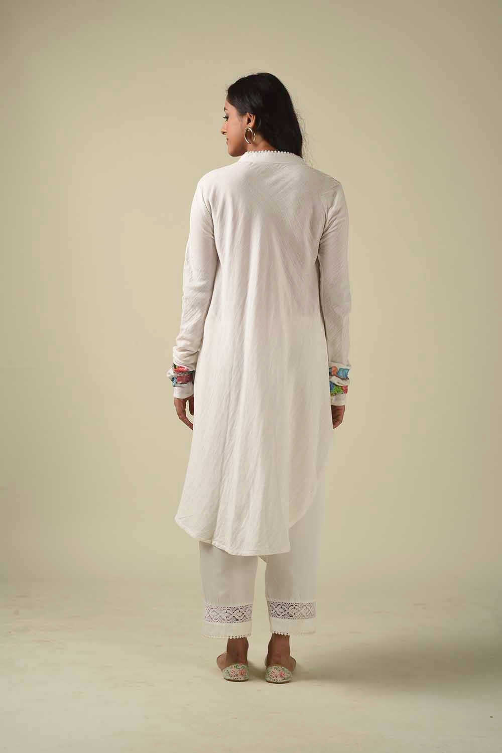 Asymmetric Hand Painted Front Open Style Kurta With Dhoti Pants