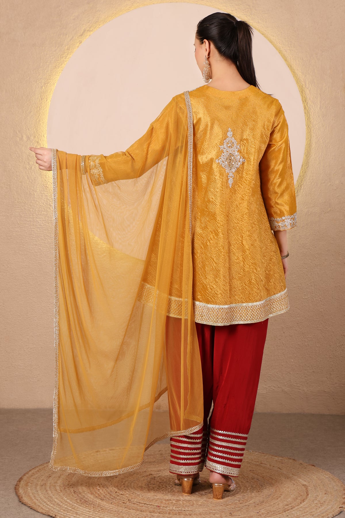 Arq – Mustard Yellow Short Flared Kurta Set of 3