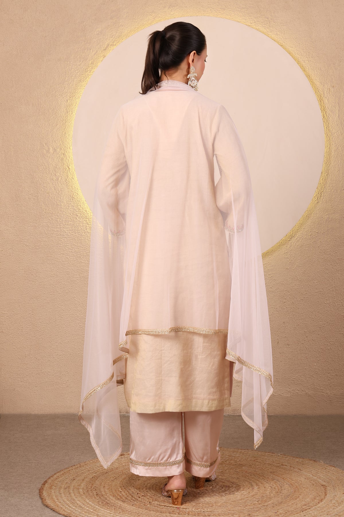 Arq:Golden Beige Mirror Embroidered Kurta Set of 3