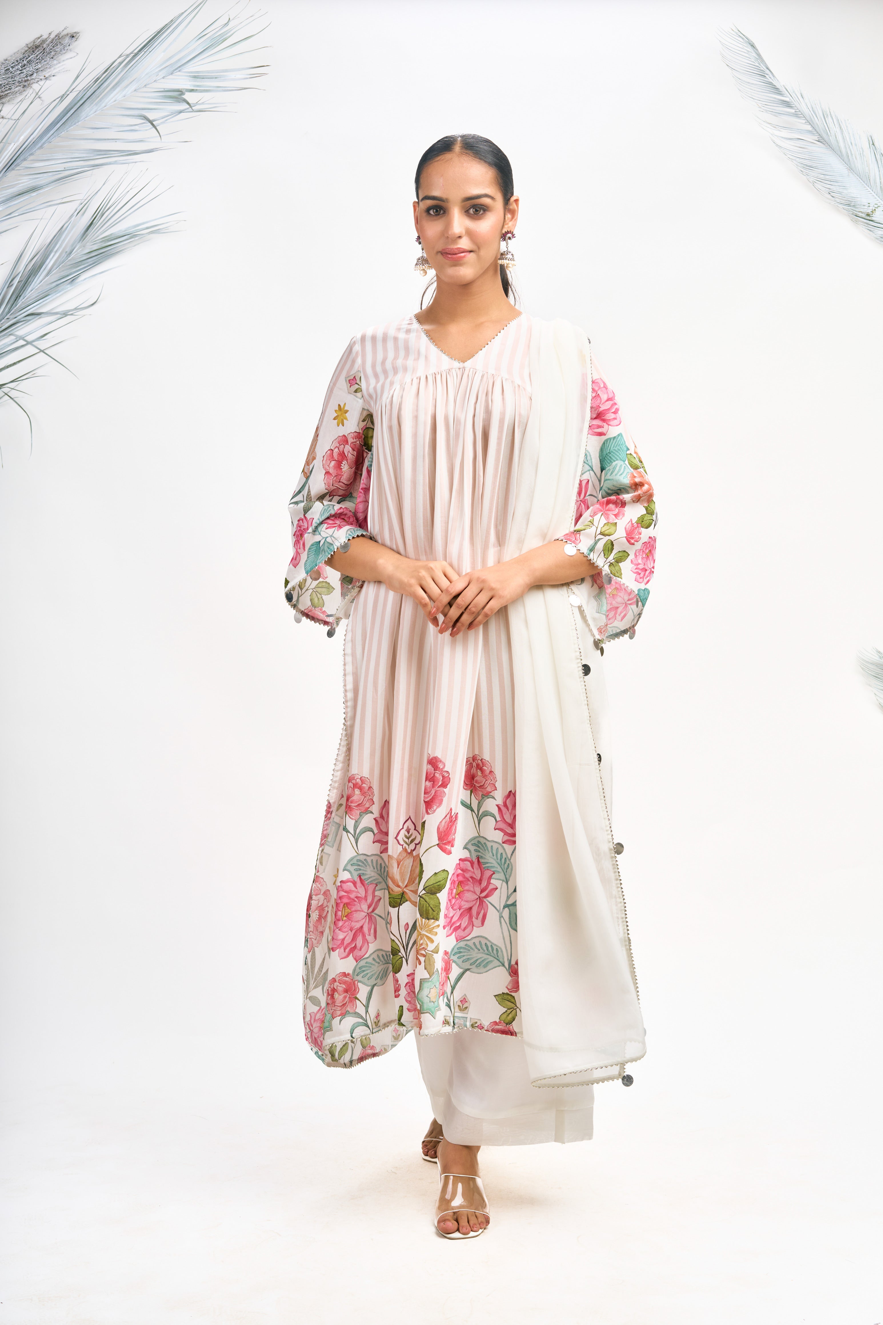 White Pink Digital Printed Kurta Set