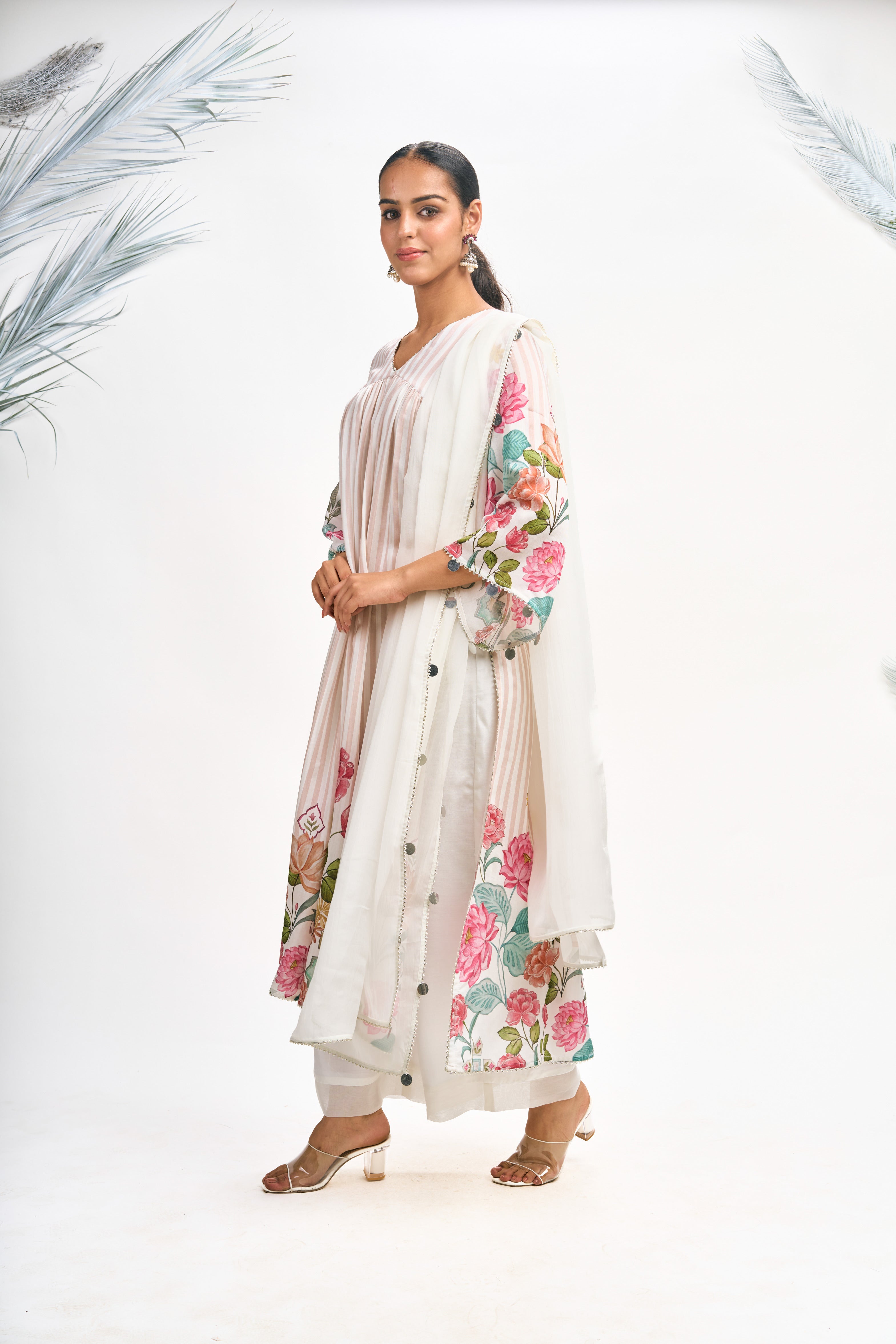 White Pink Digital Printed Kurta Set