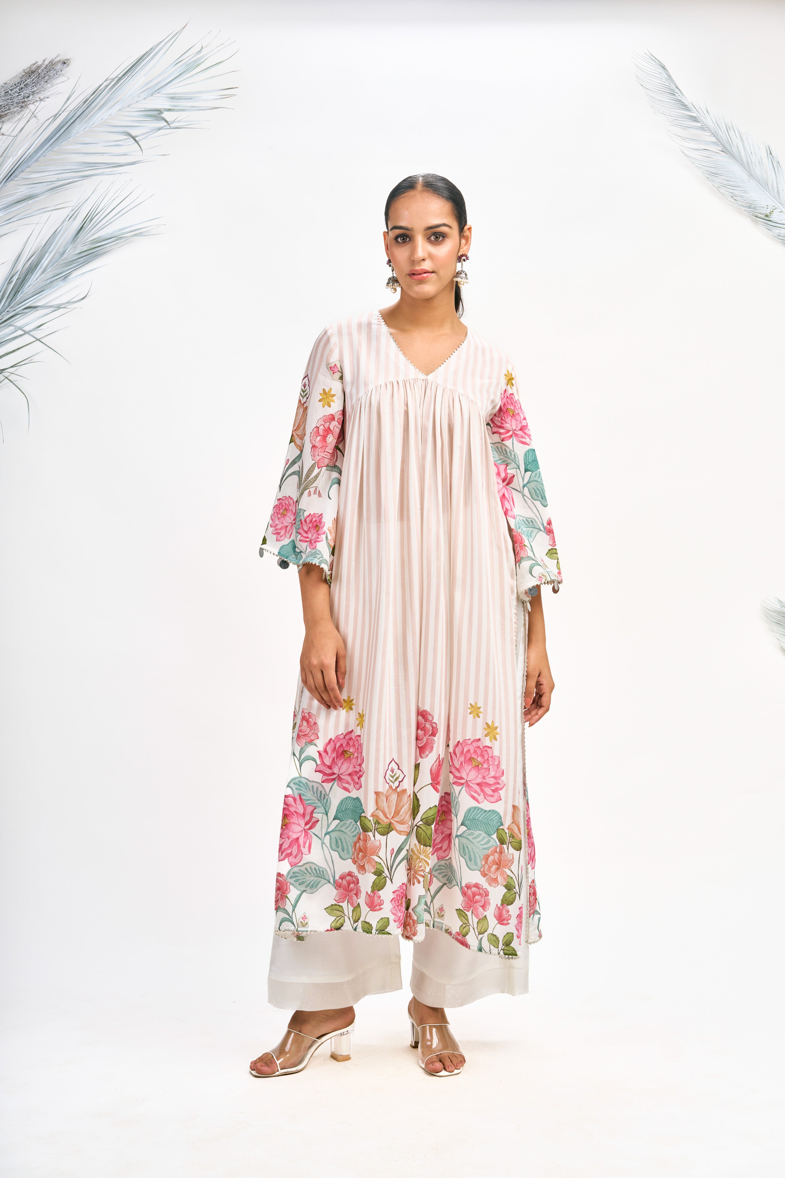 White Pink Digital Printed Kurta Set