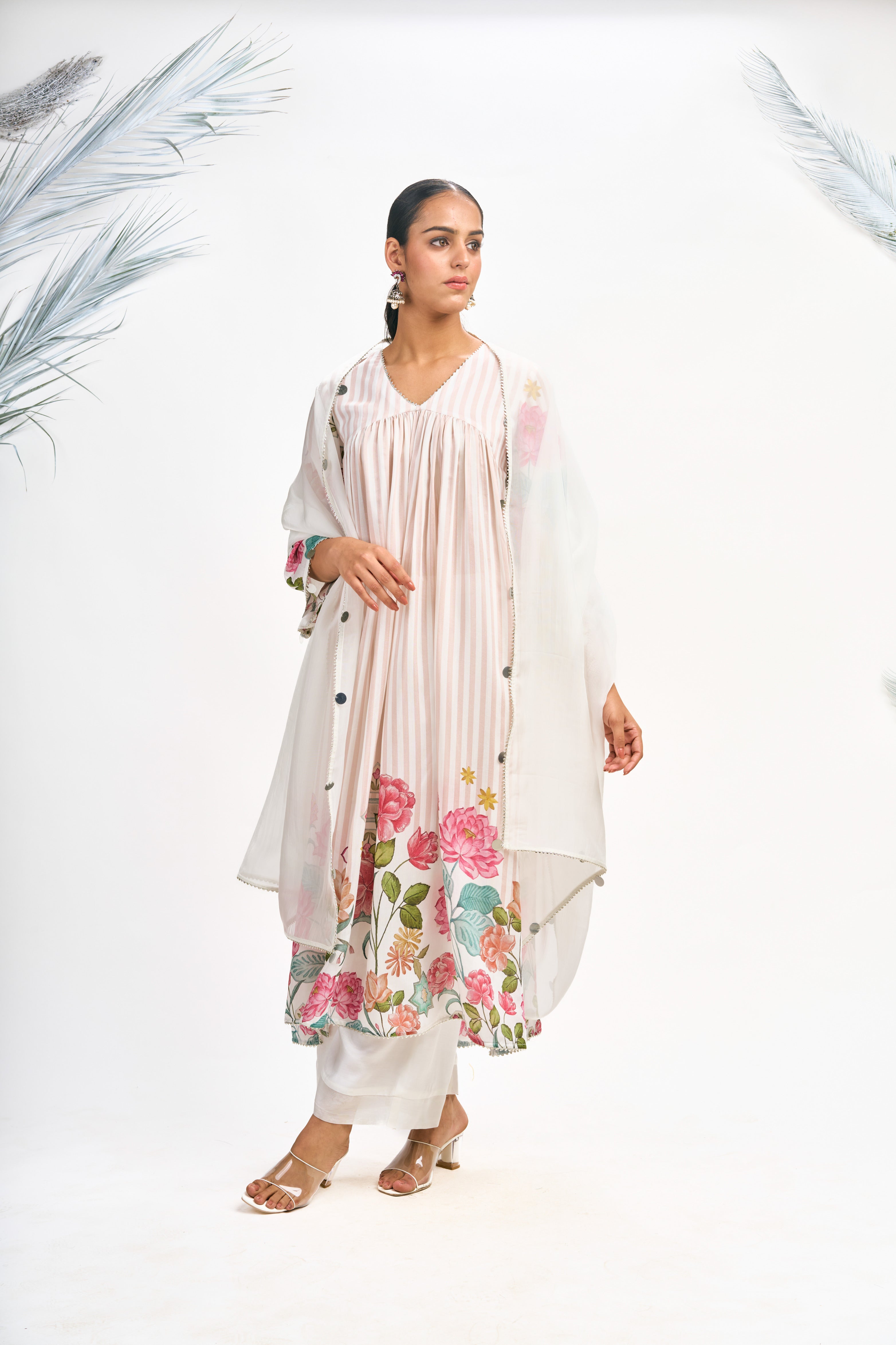 White Pink Digital Printed Kurta Set