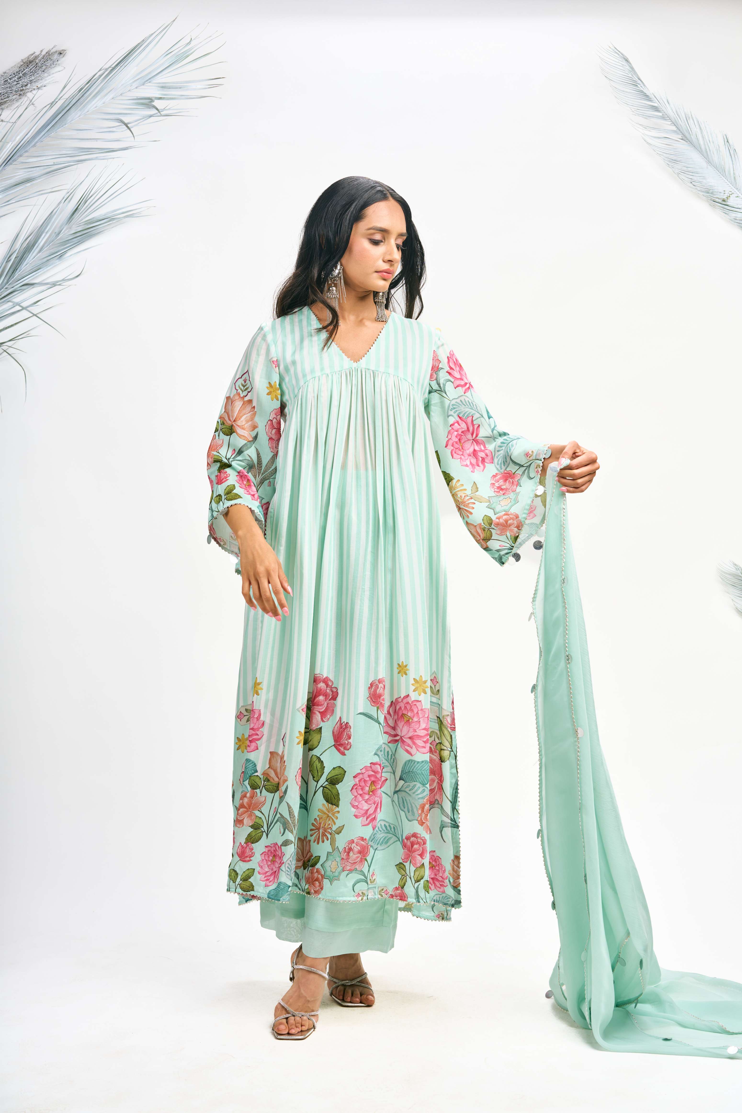 Turquoise Digital Printed Kurta Set