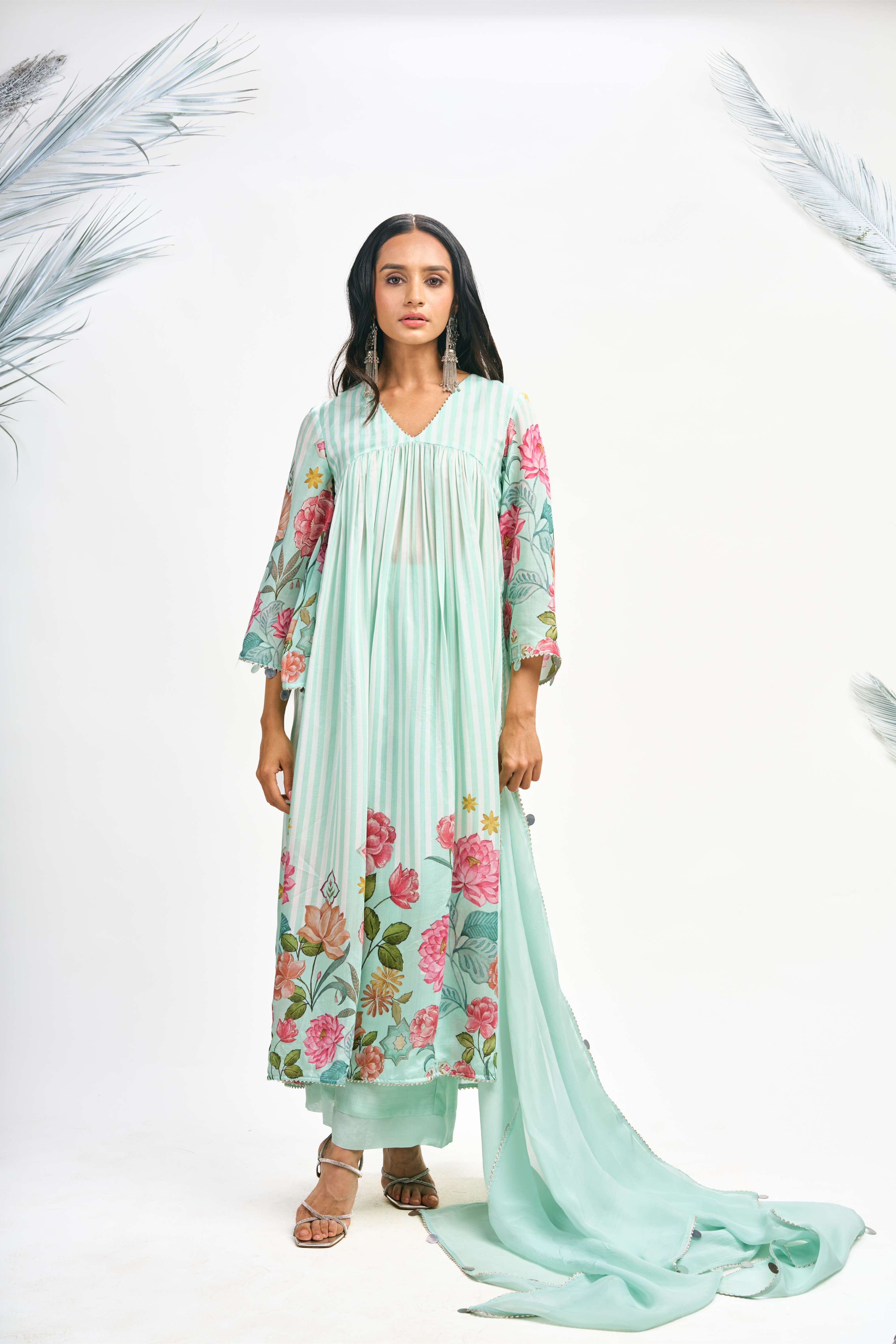 Turquoise Digital Printed Kurta Set