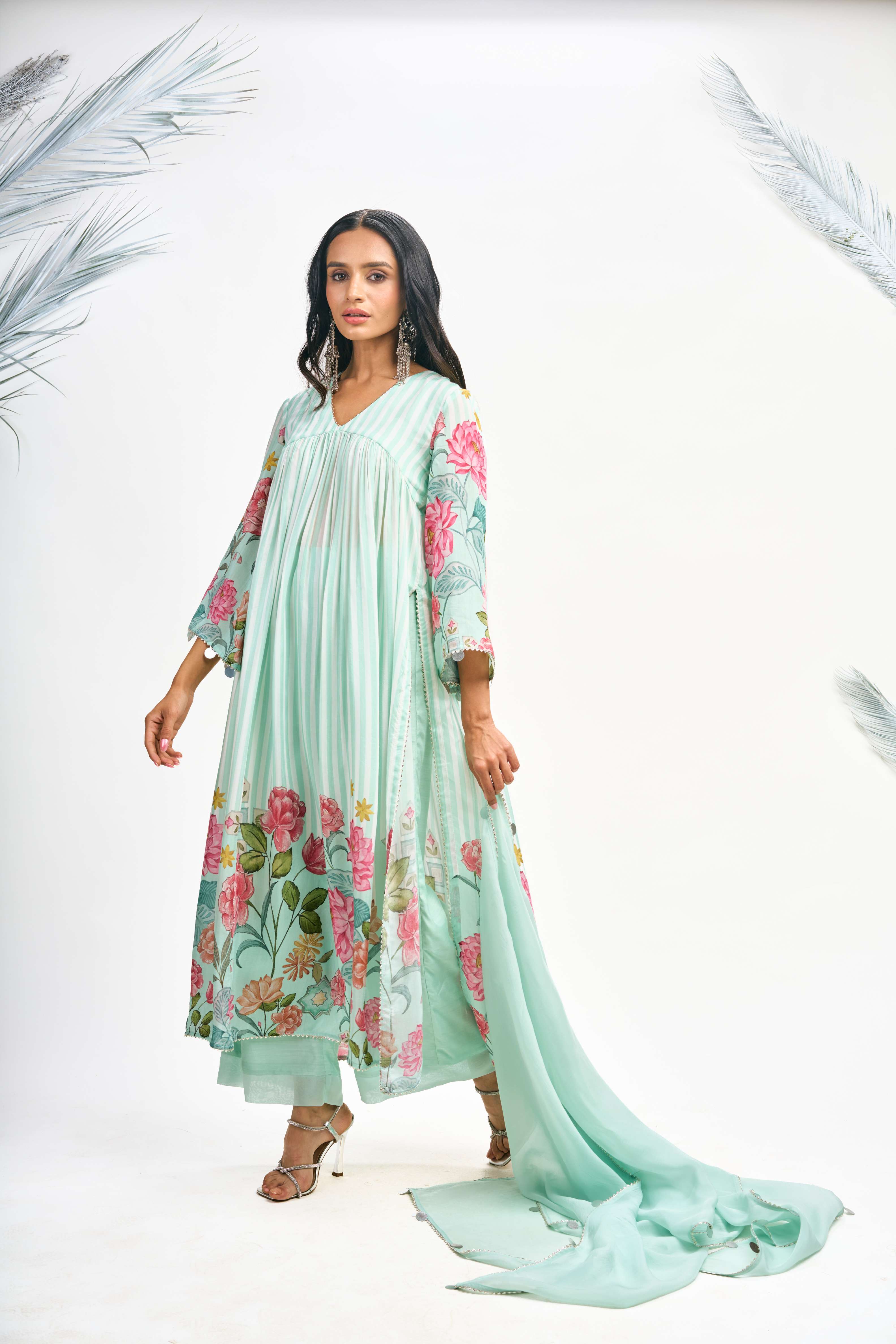 Turquoise Digital Printed Kurta Set