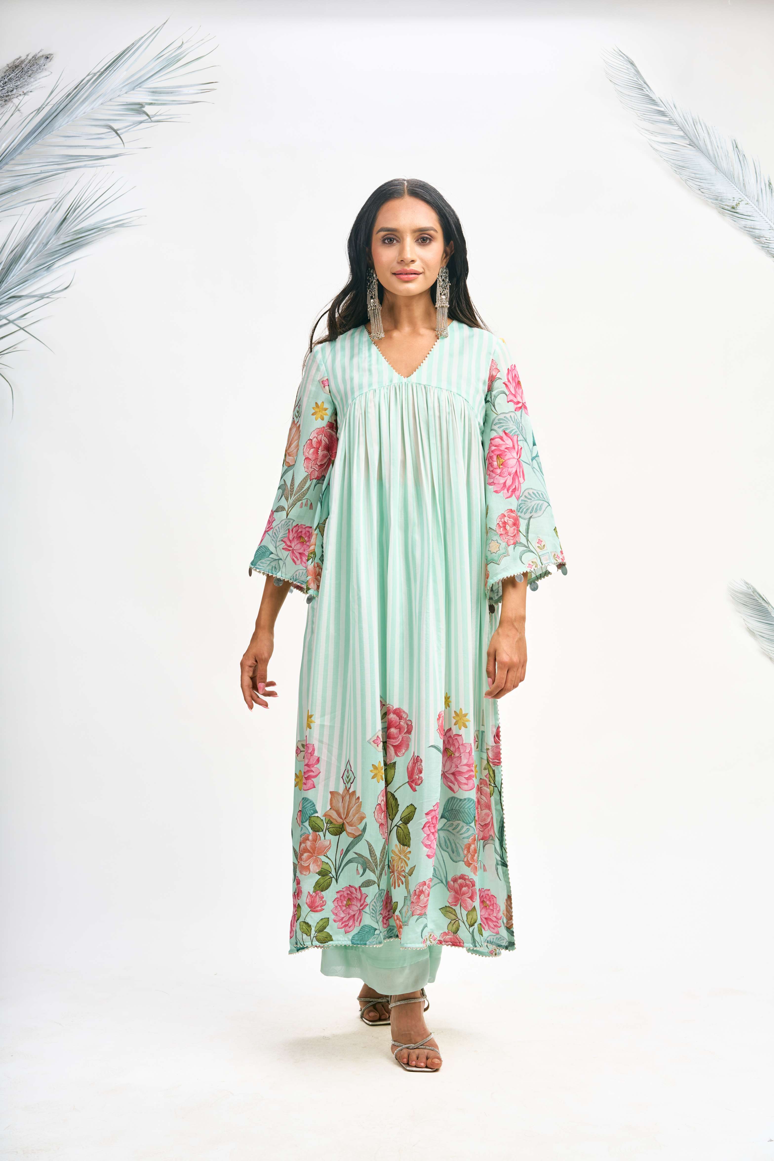 Turquoise Digital Printed Kurta Set