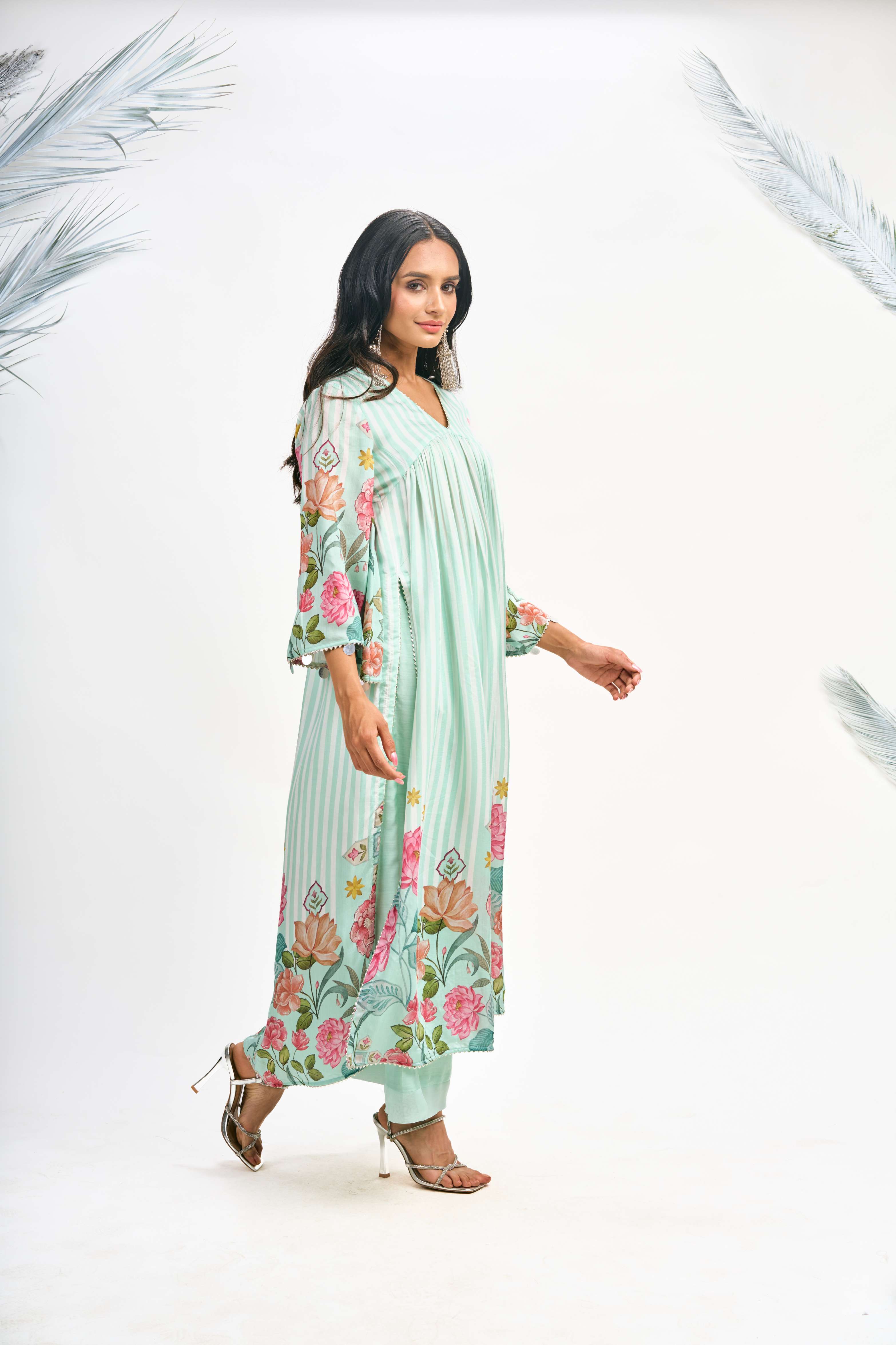 Turquoise Digital Printed Kurta Set