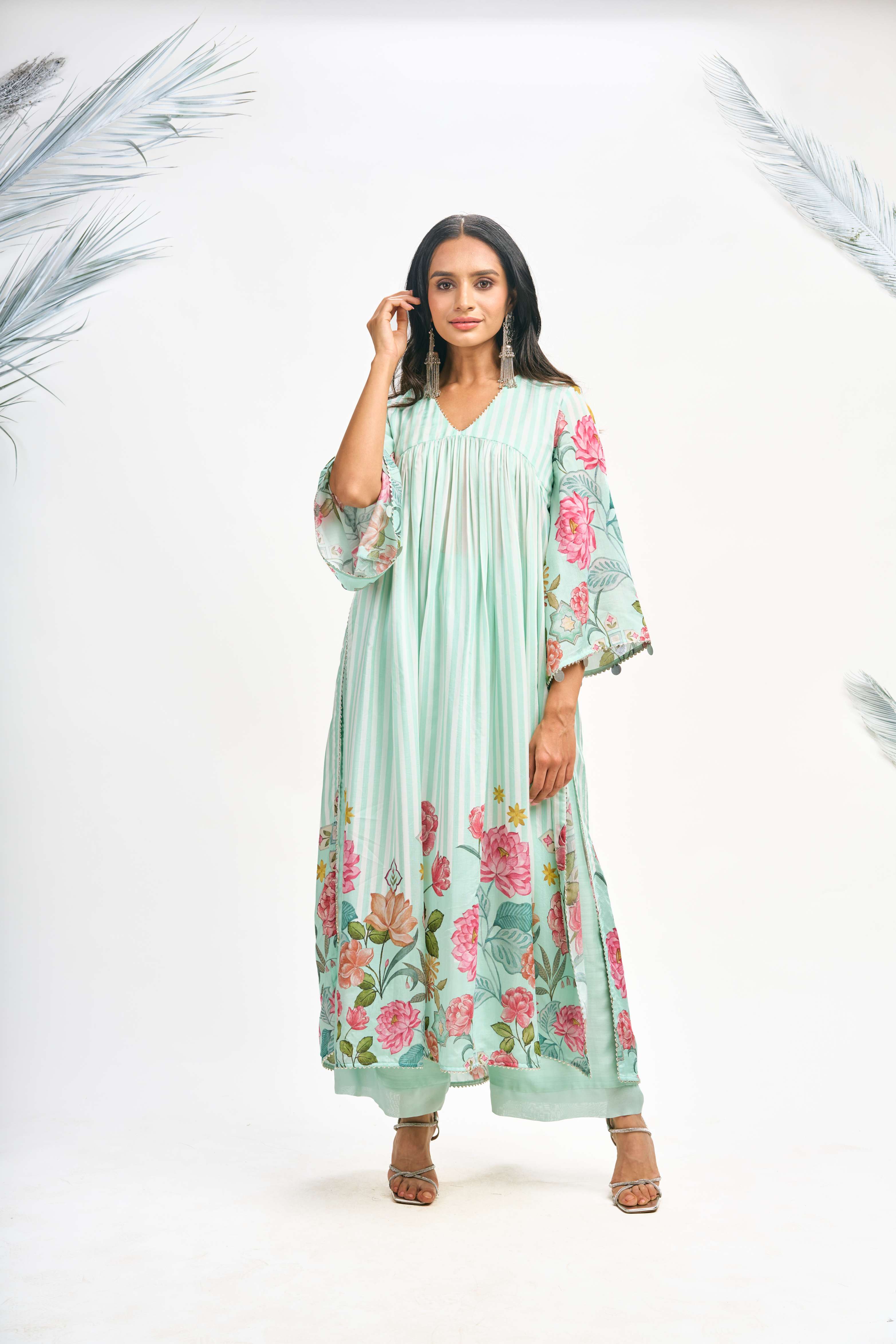 Turquoise Digital Printed Kurta Set