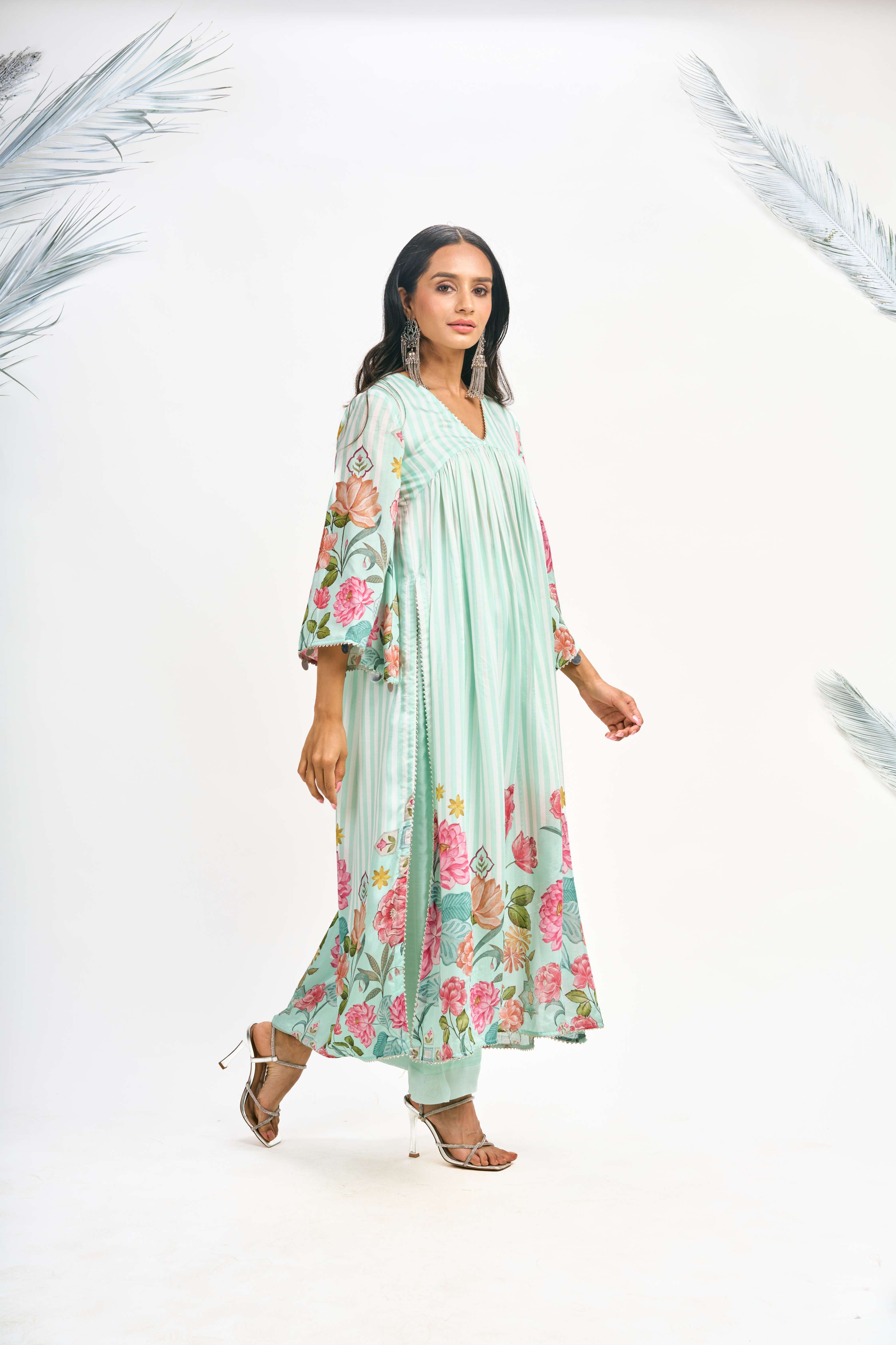 Turquoise Digital Printed Kurta Set