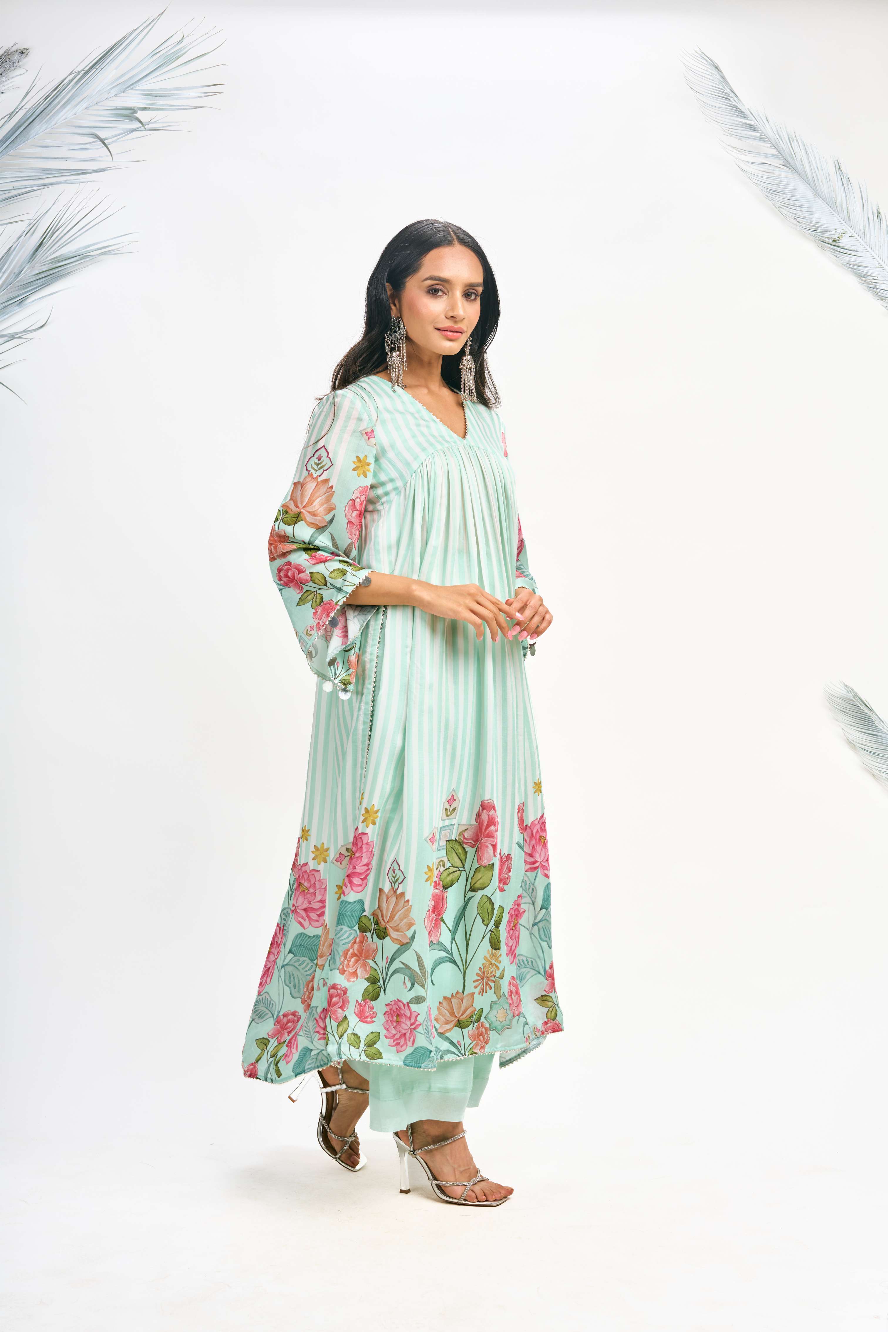 Turquoise Digital Printed Kurta Set