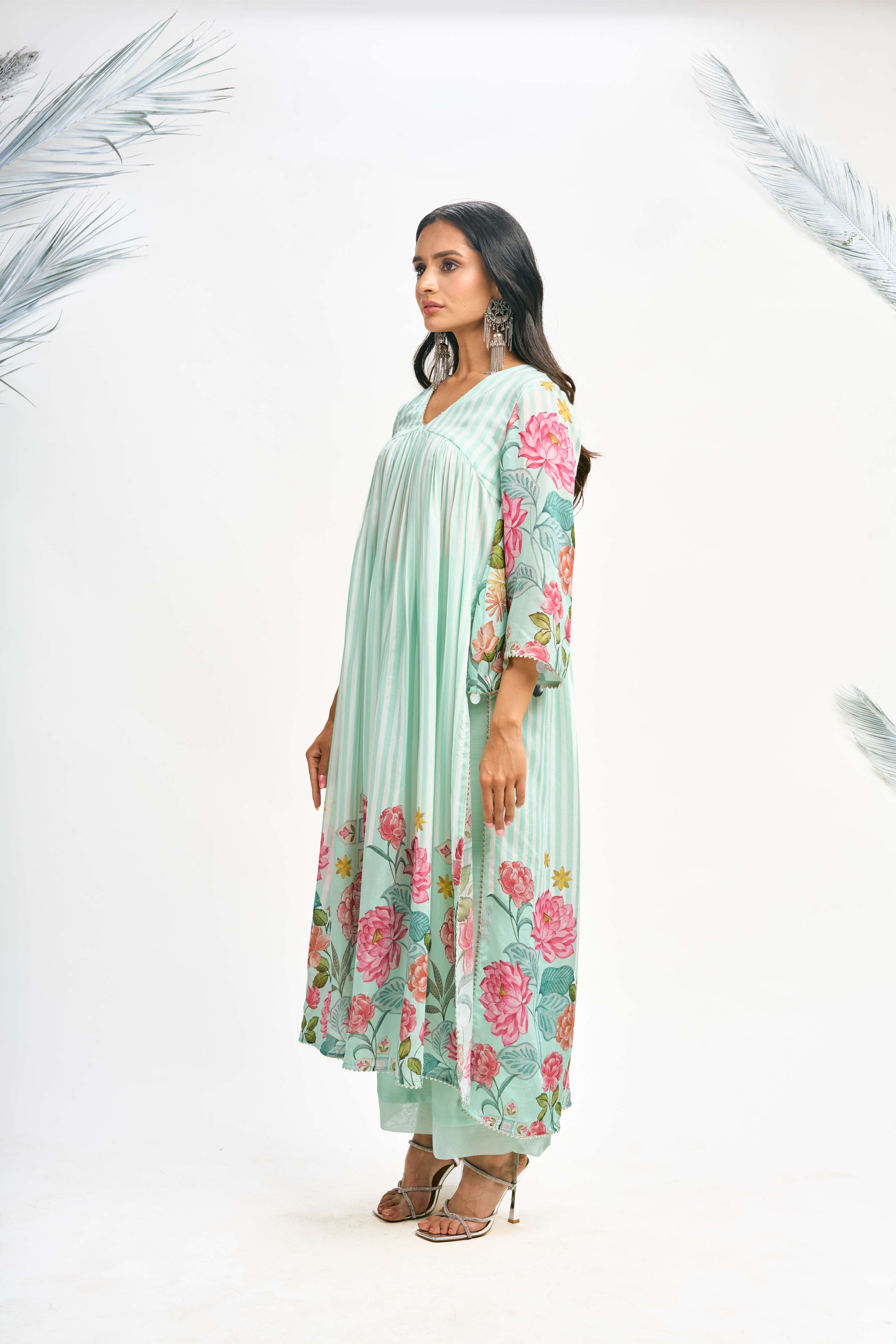 Turquoise Digital Printed Kurta Set