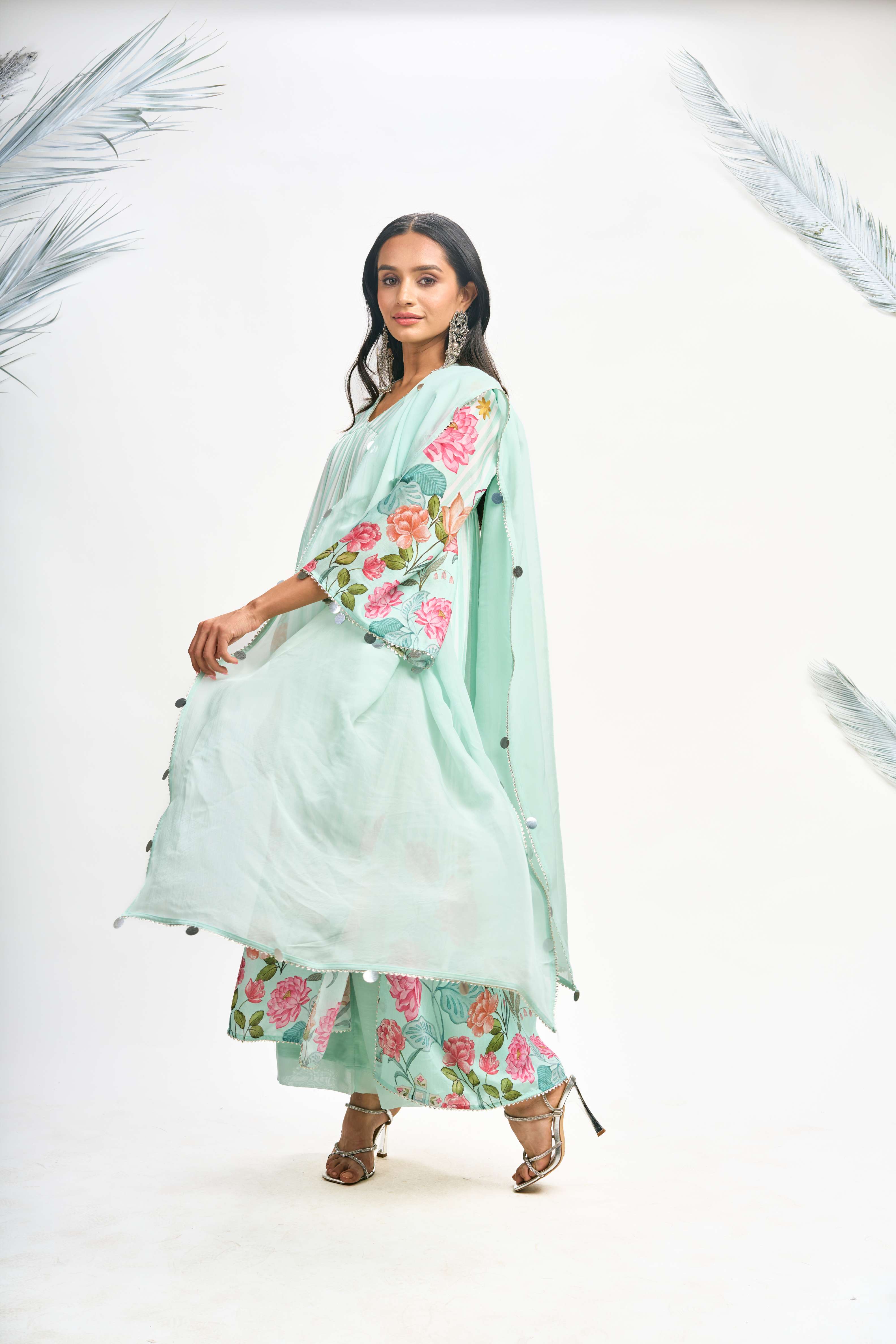 Turquoise Digital Printed Kurta Set