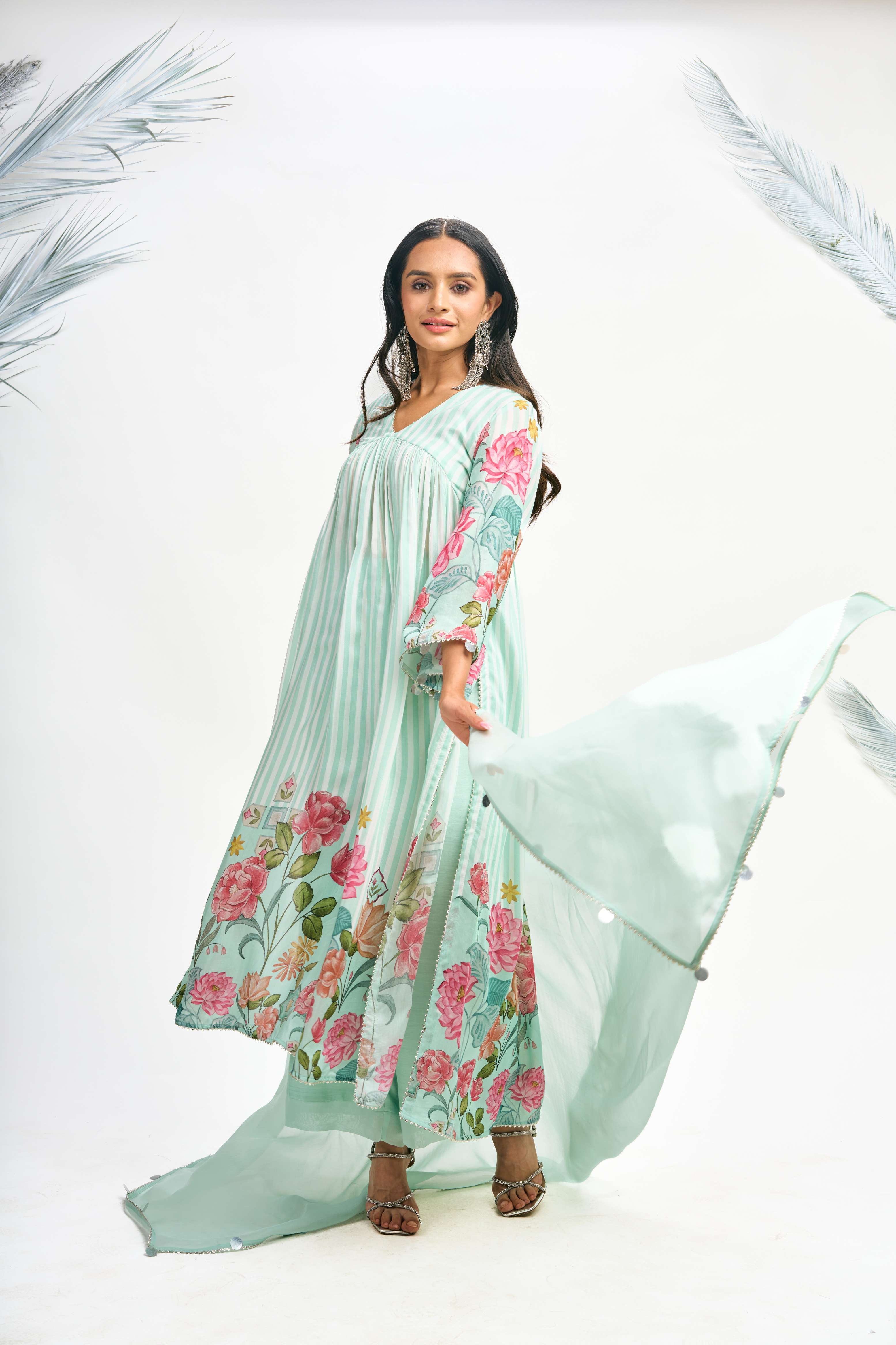 Turquoise Digital Printed Kurta Set