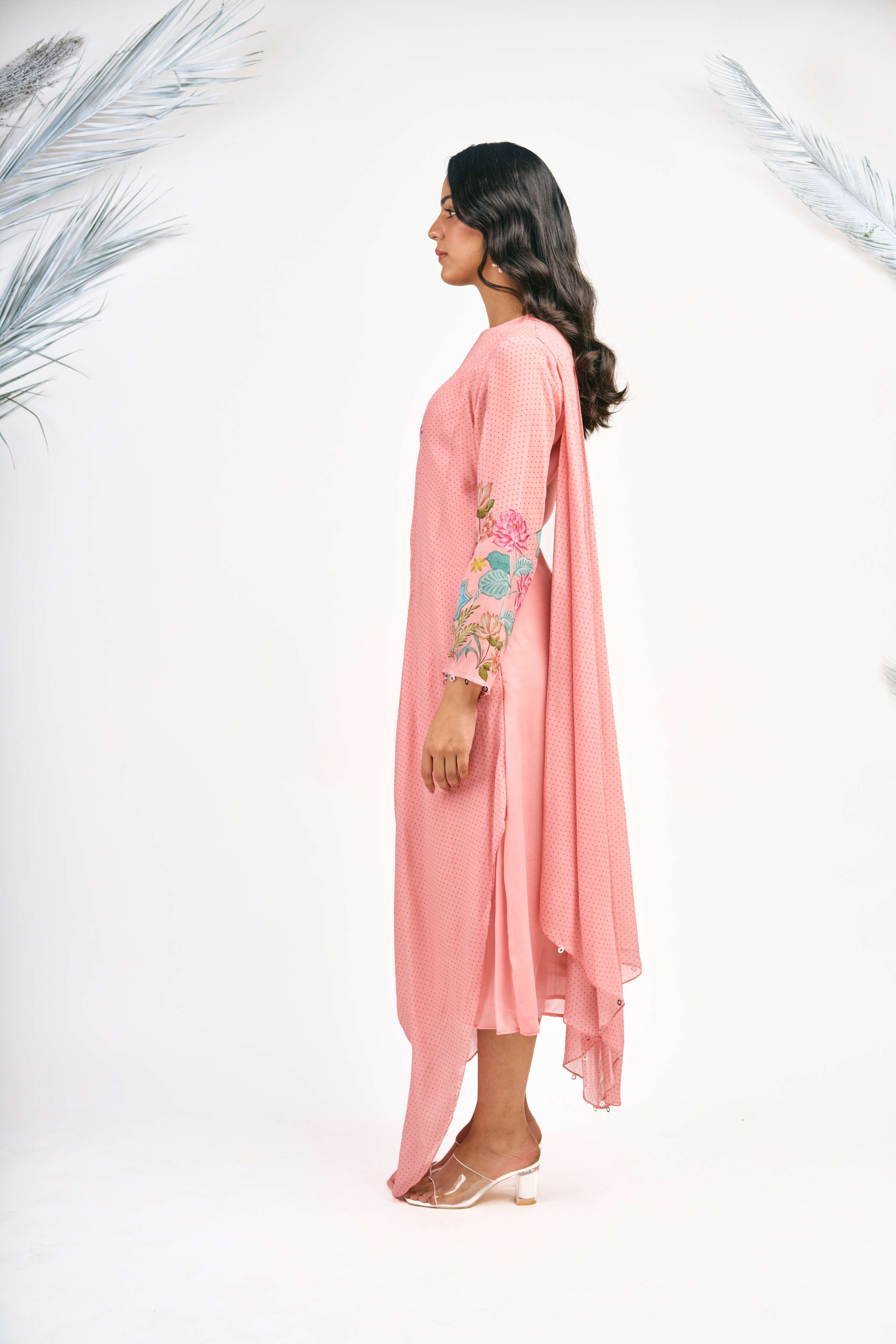 Peach Digital Printed Drape Dress