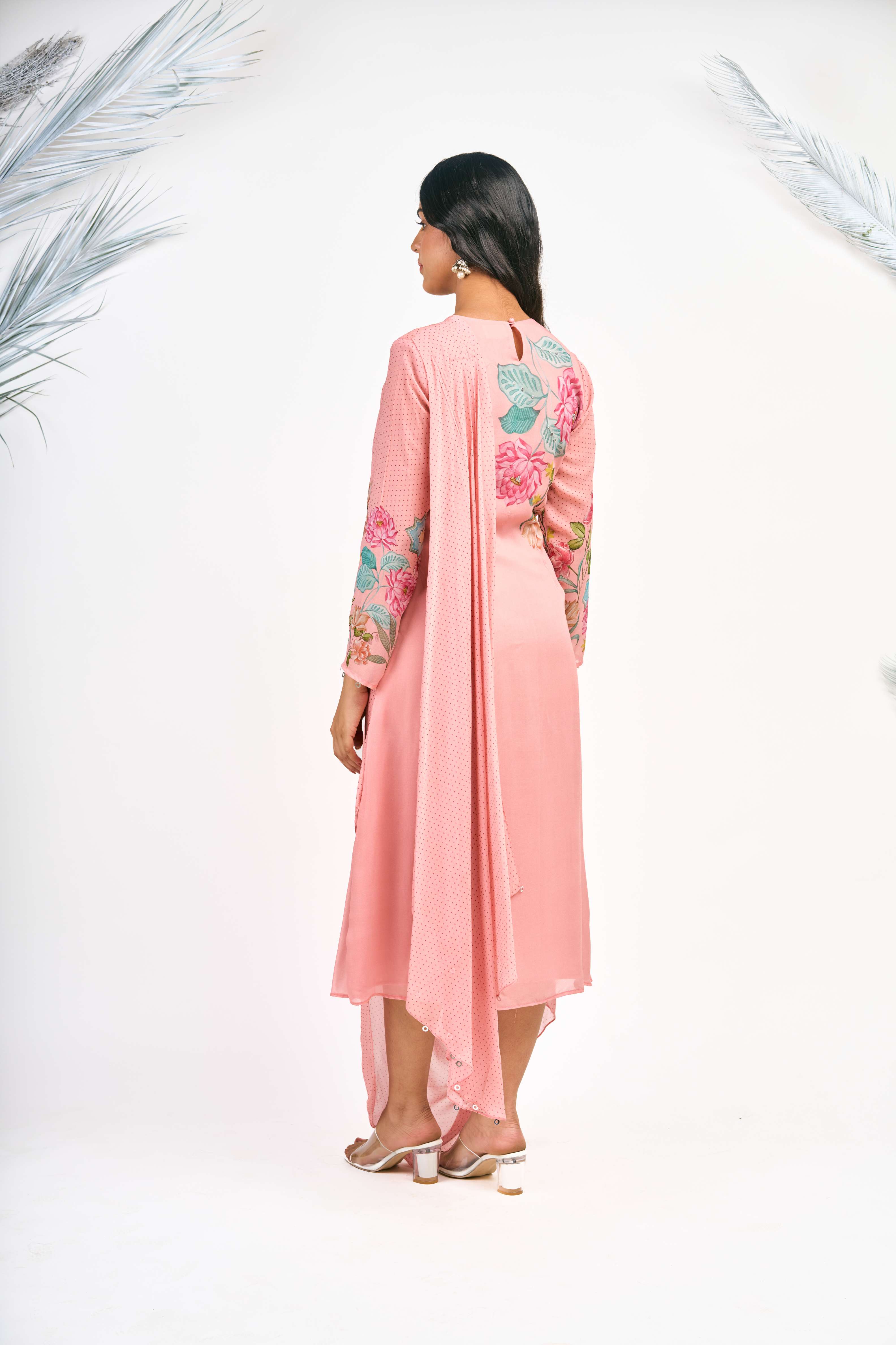 Peach Digital Printed Drape Dress