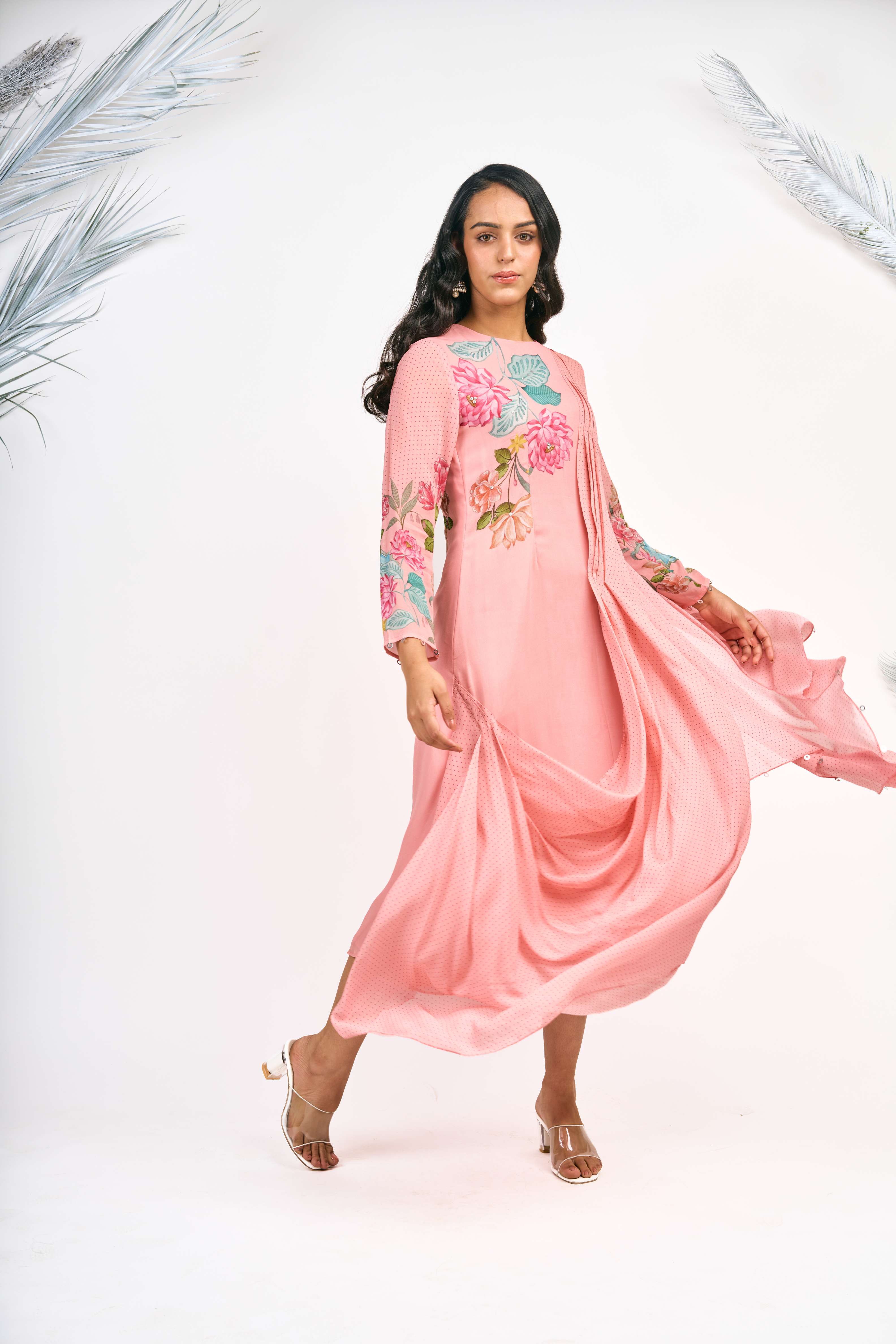 Peach Digital Printed Drape Dress