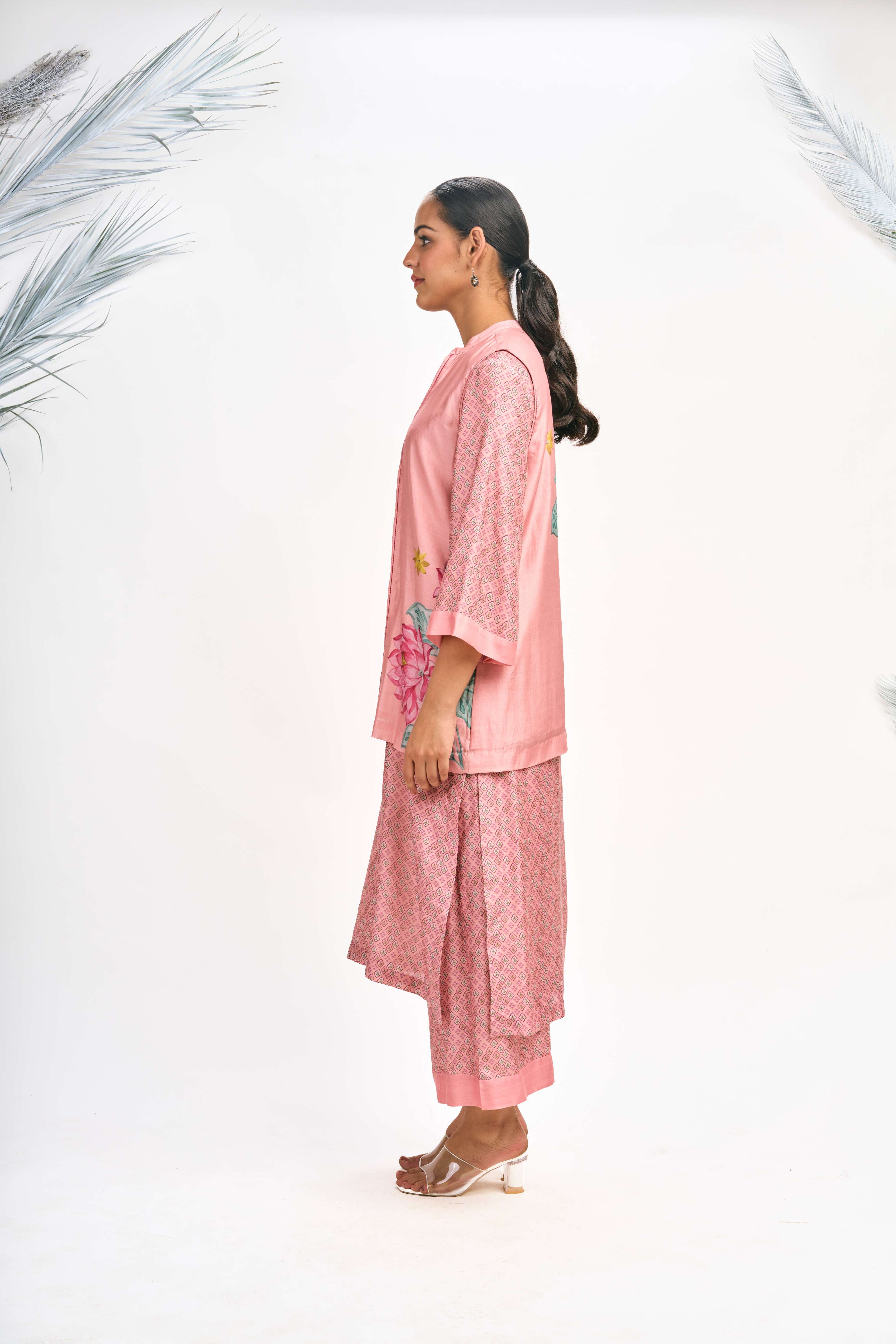 Peach Digital Printed Jacket with Kurta Set