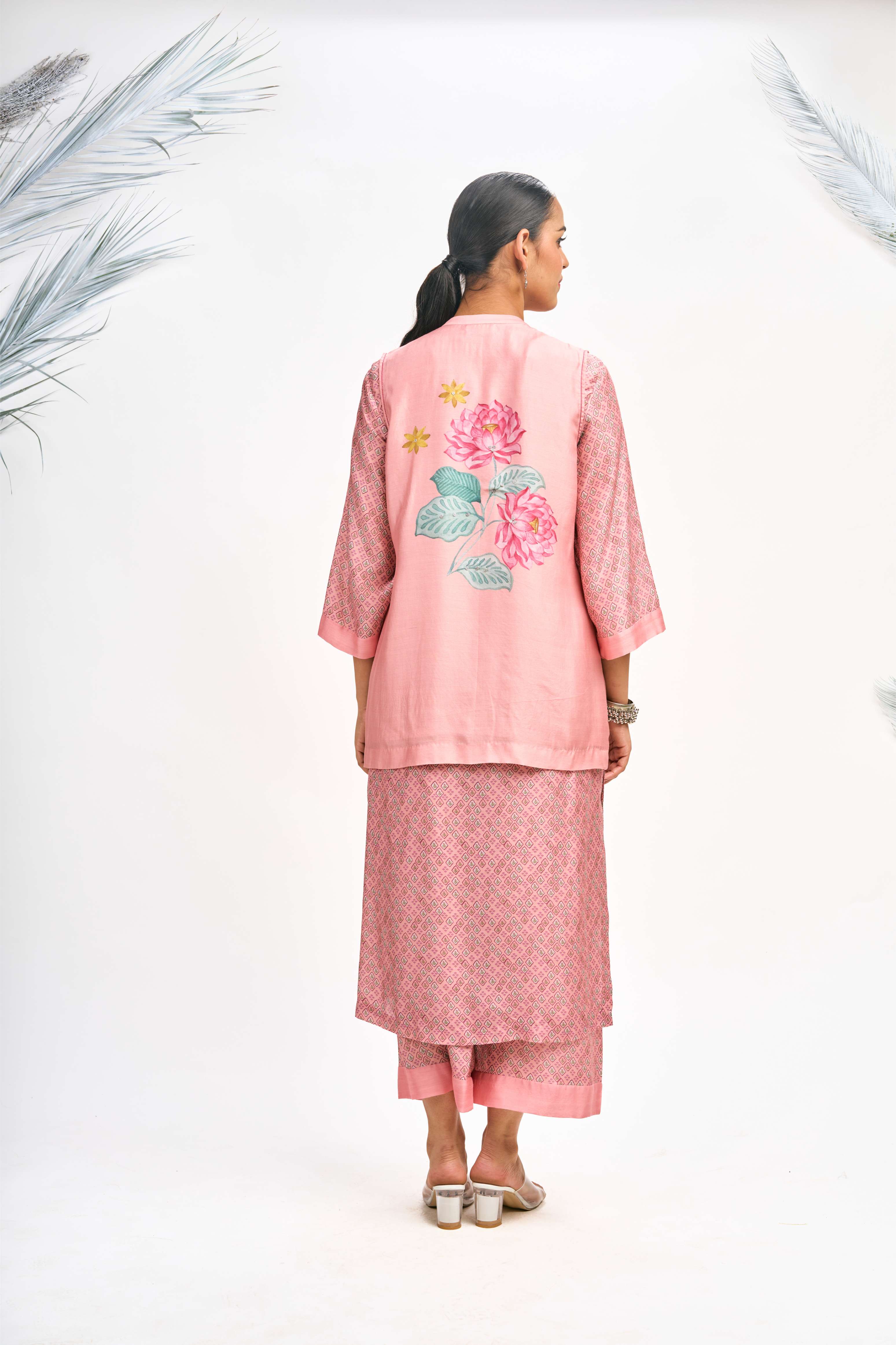 Peach Digital Printed Jacket with Kurta Set