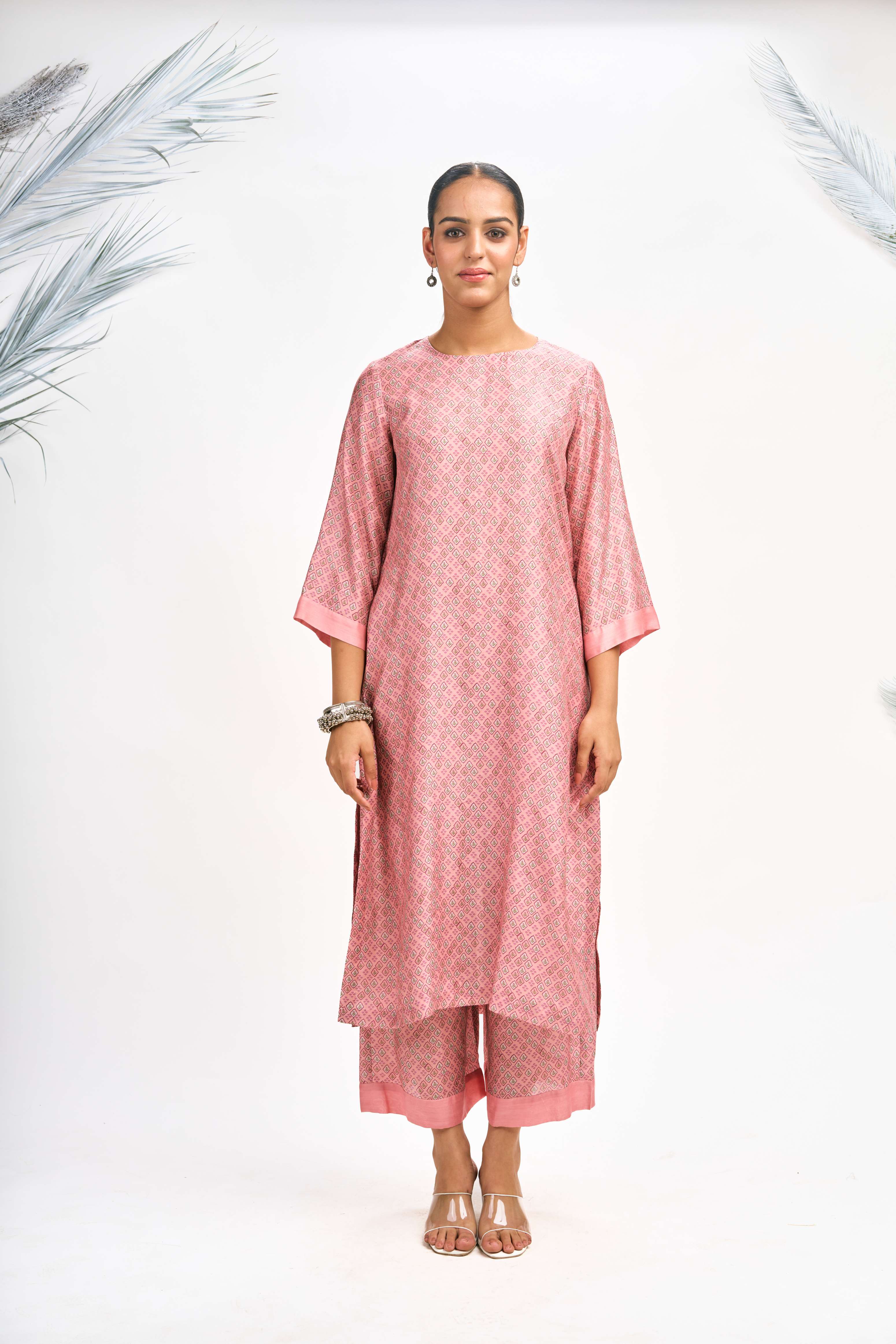 Peach Digital Printed Jacket with Kurta Set