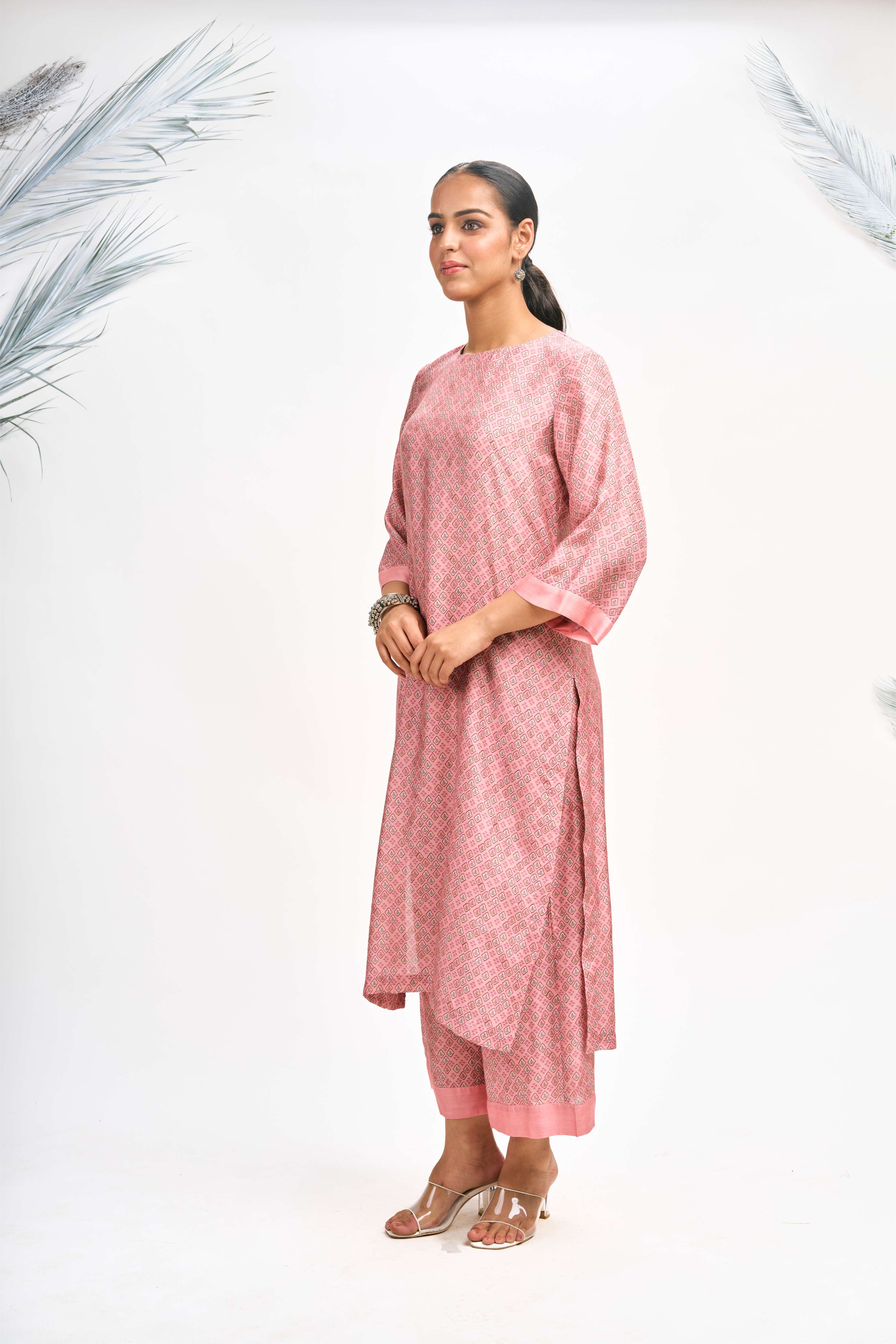 Peach Digital Printed Jacket with Kurta Set