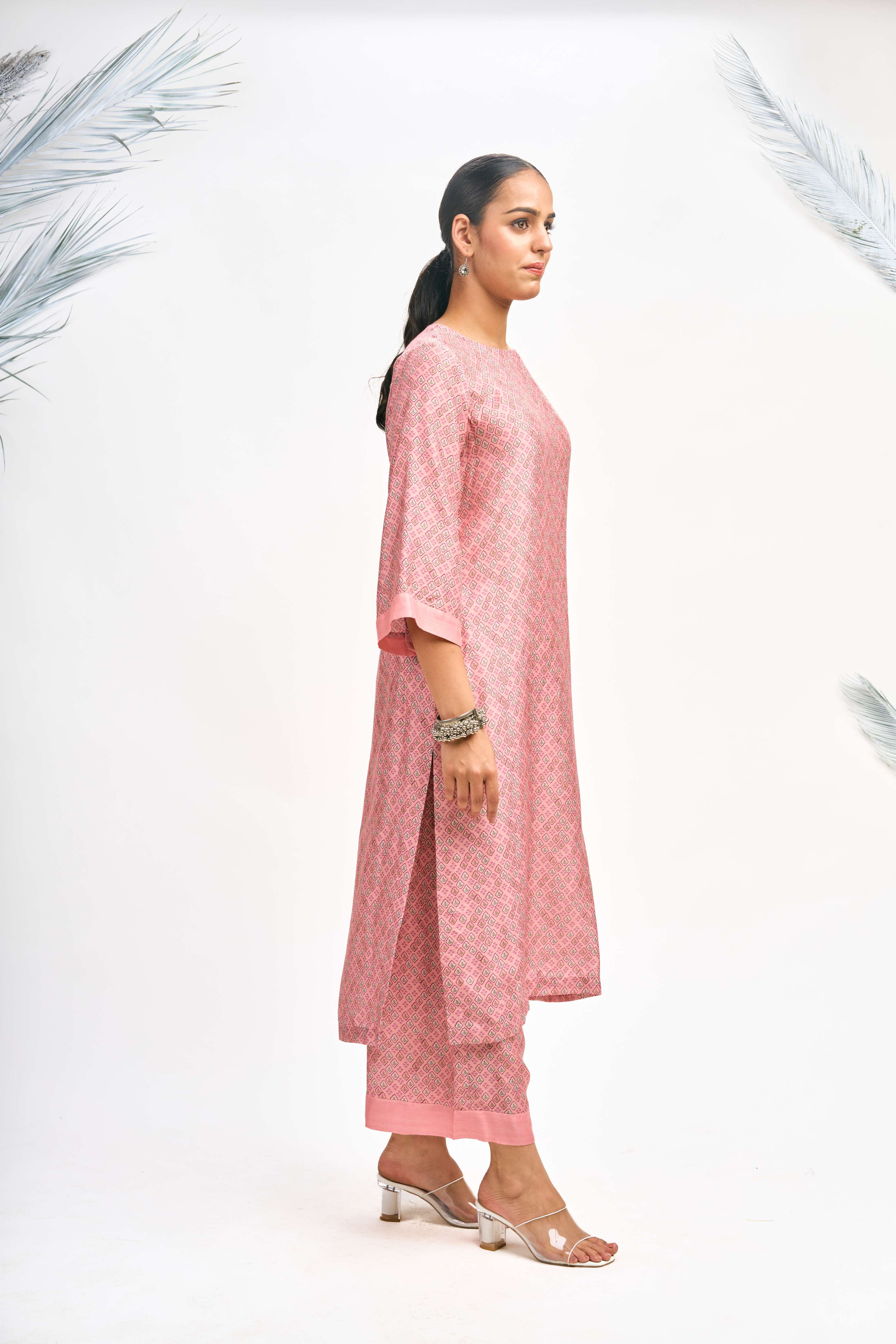 Peach Digital Printed Jacket with Kurta Set