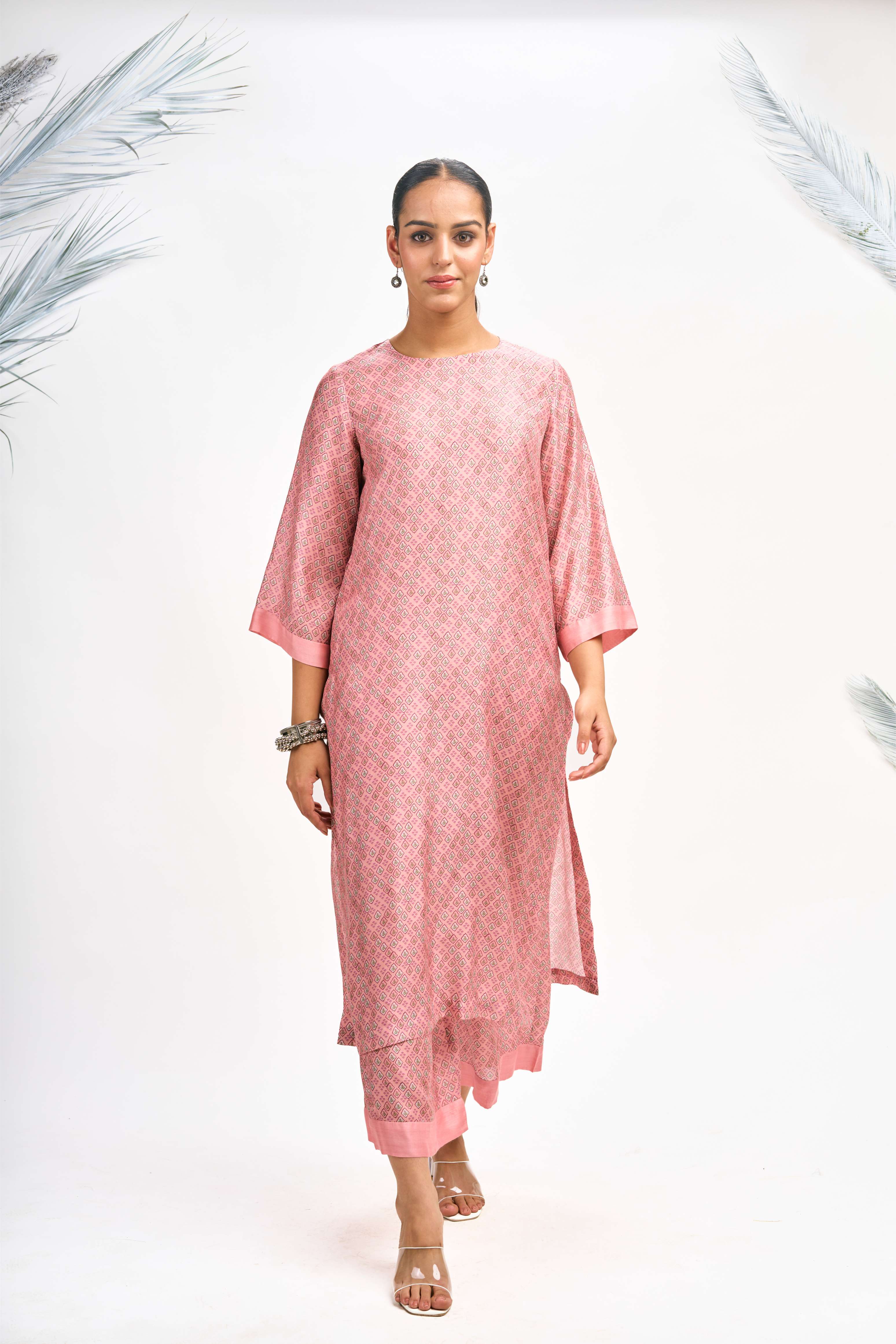 Peach Digital Printed Jacket with Kurta Set