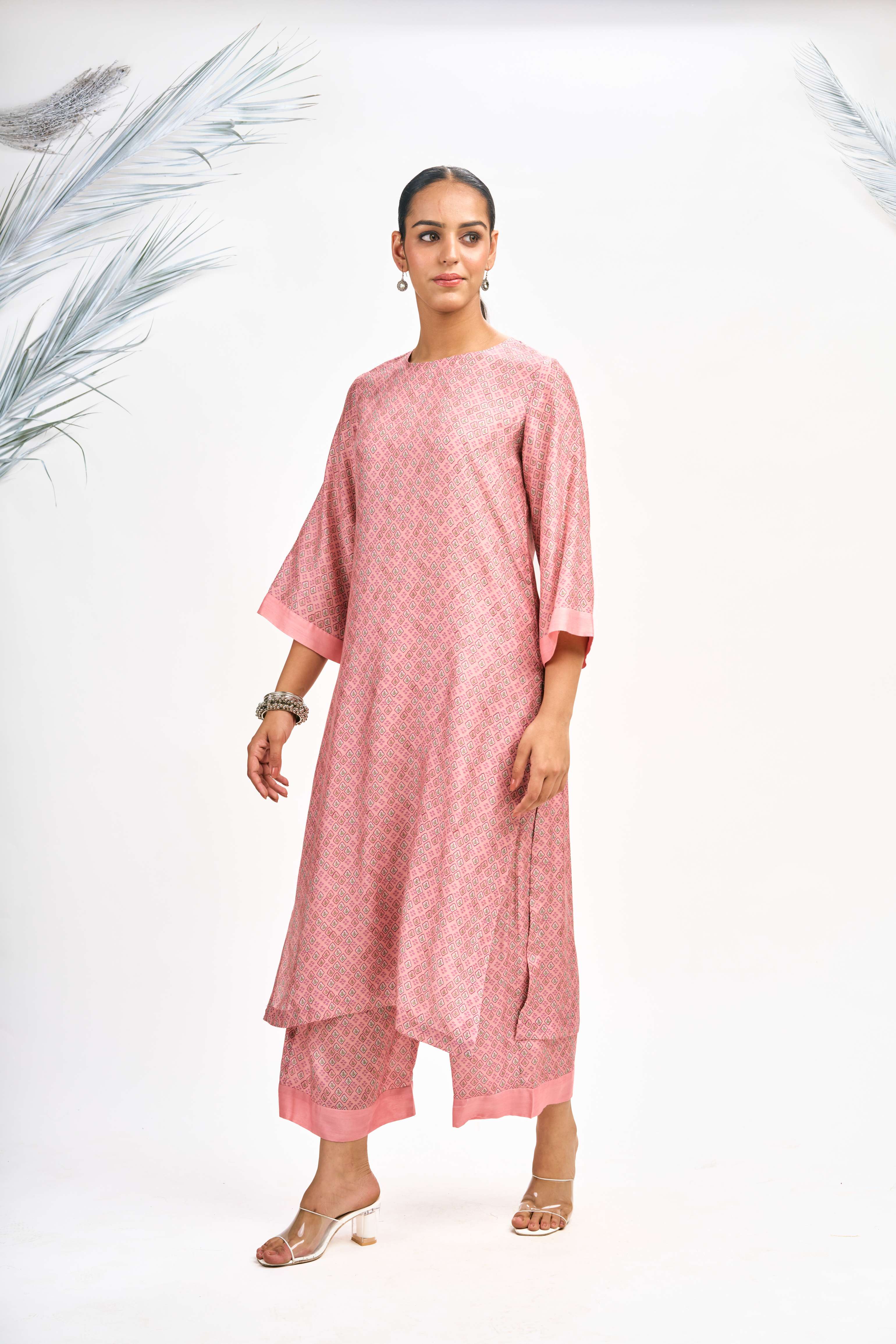 Peach Digital Printed Jacket with Kurta Set