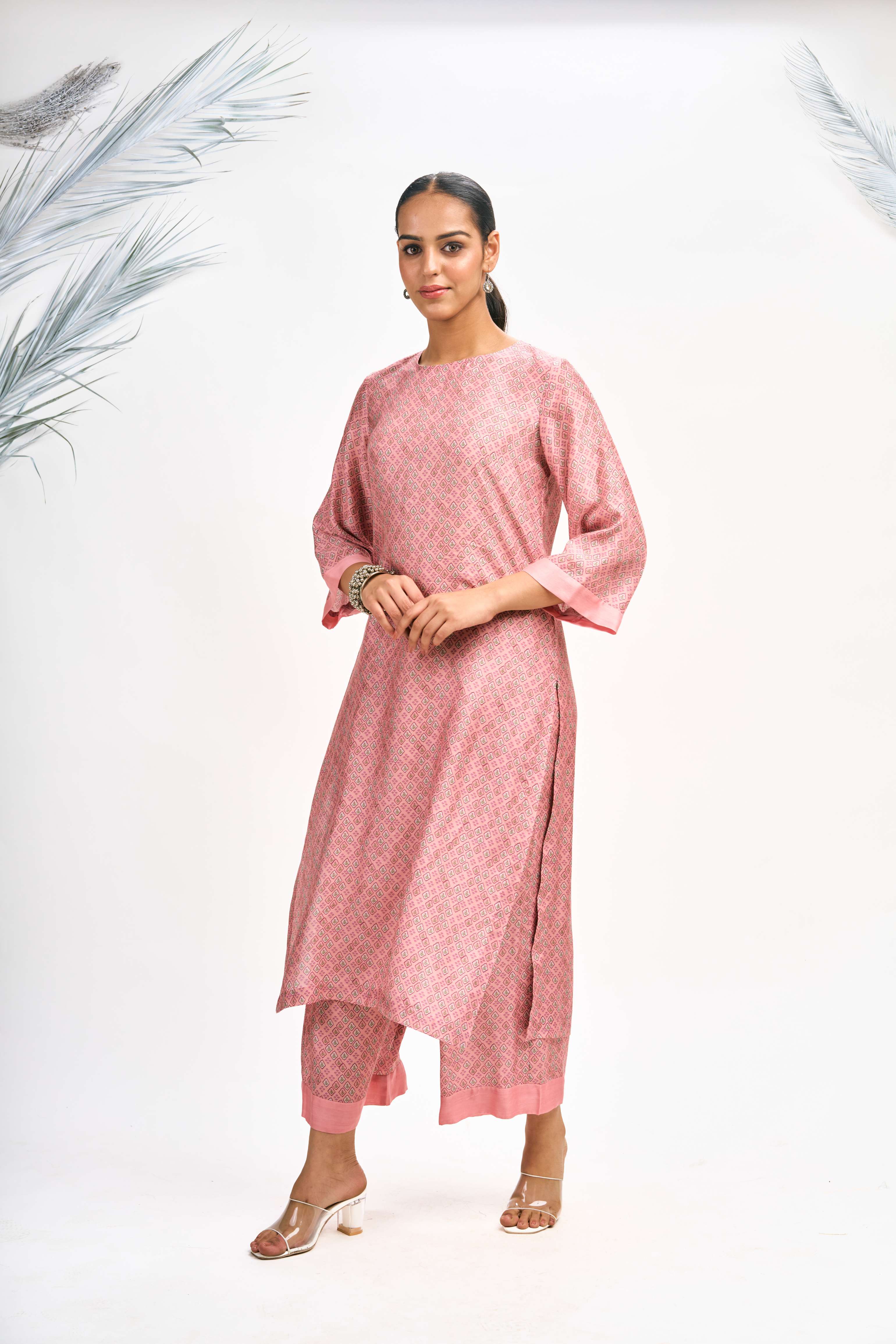 Peach Digital Printed Jacket with Kurta Set