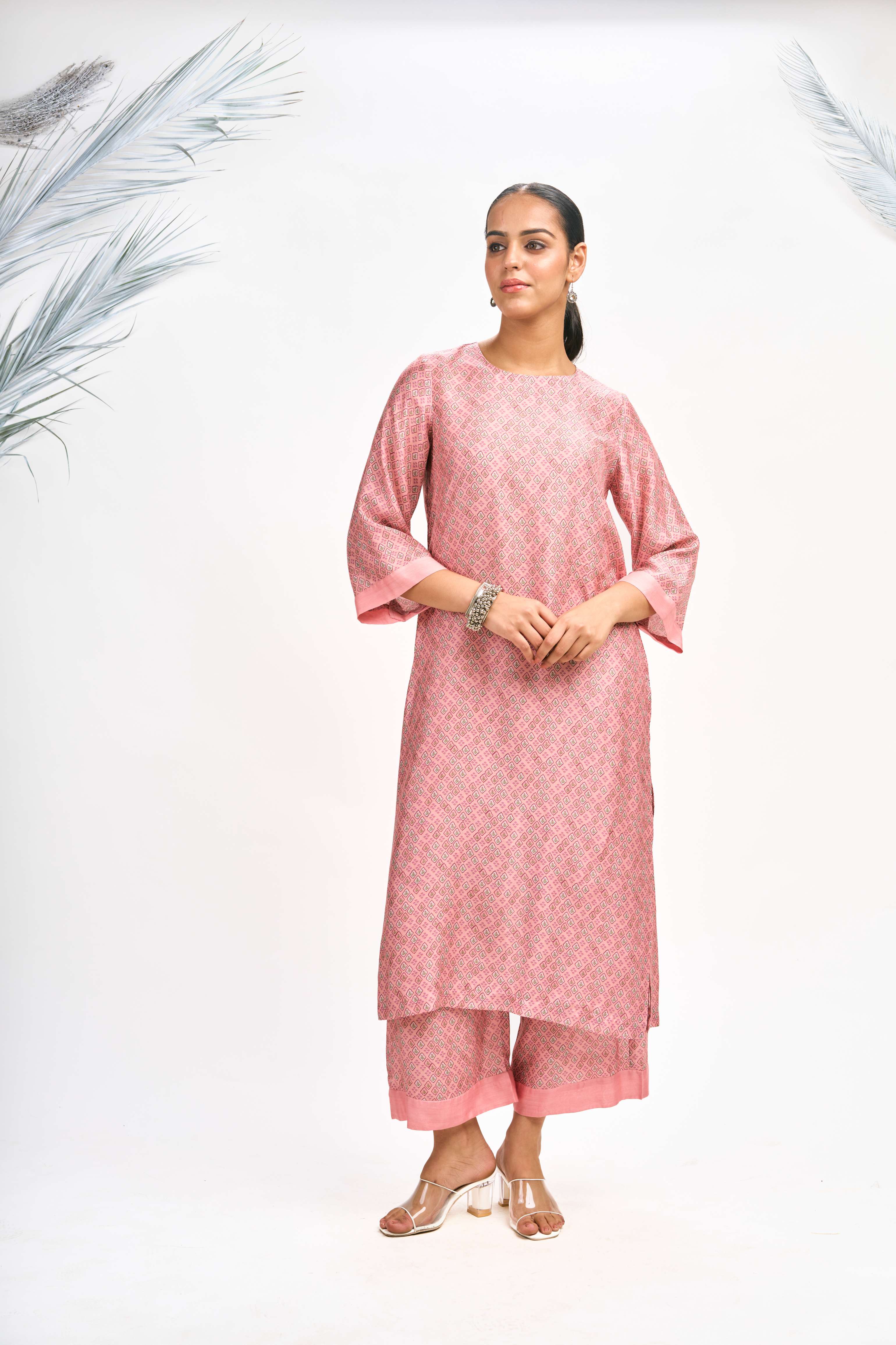 Peach Digital Printed Jacket with Kurta Set