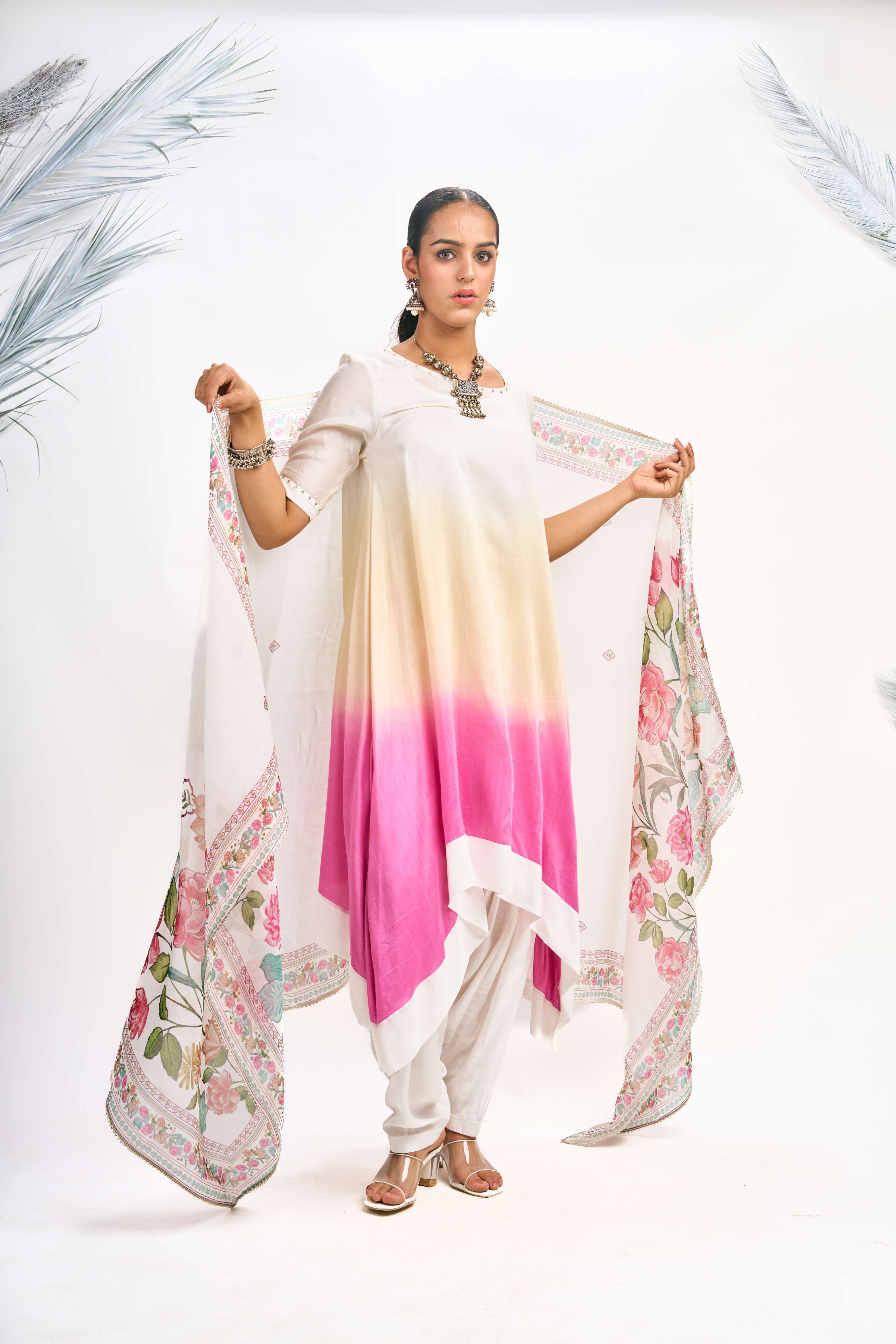 White Ombre Kurta Set