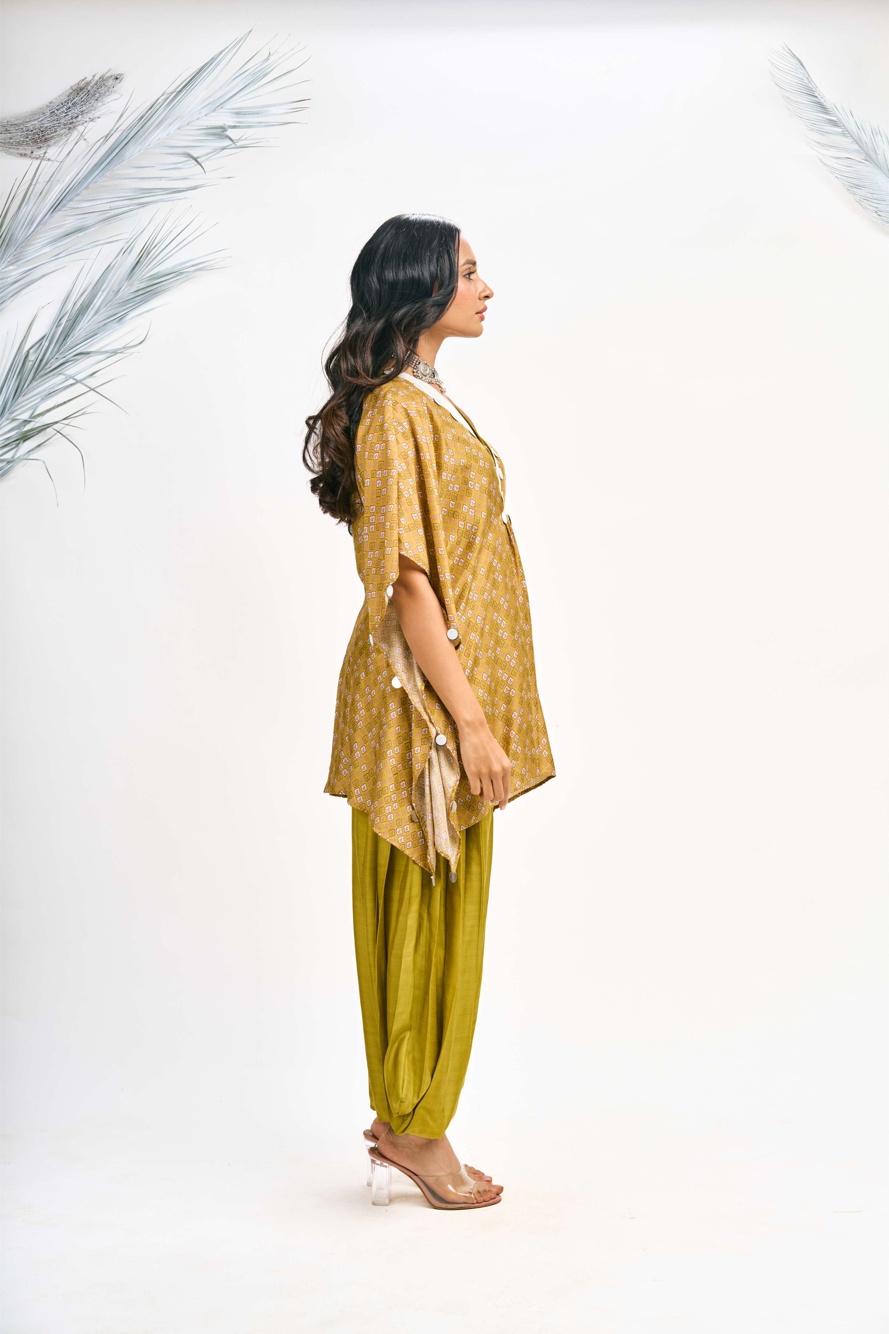 Mustard Green Digital Printed Kaftaan Co-ord Set