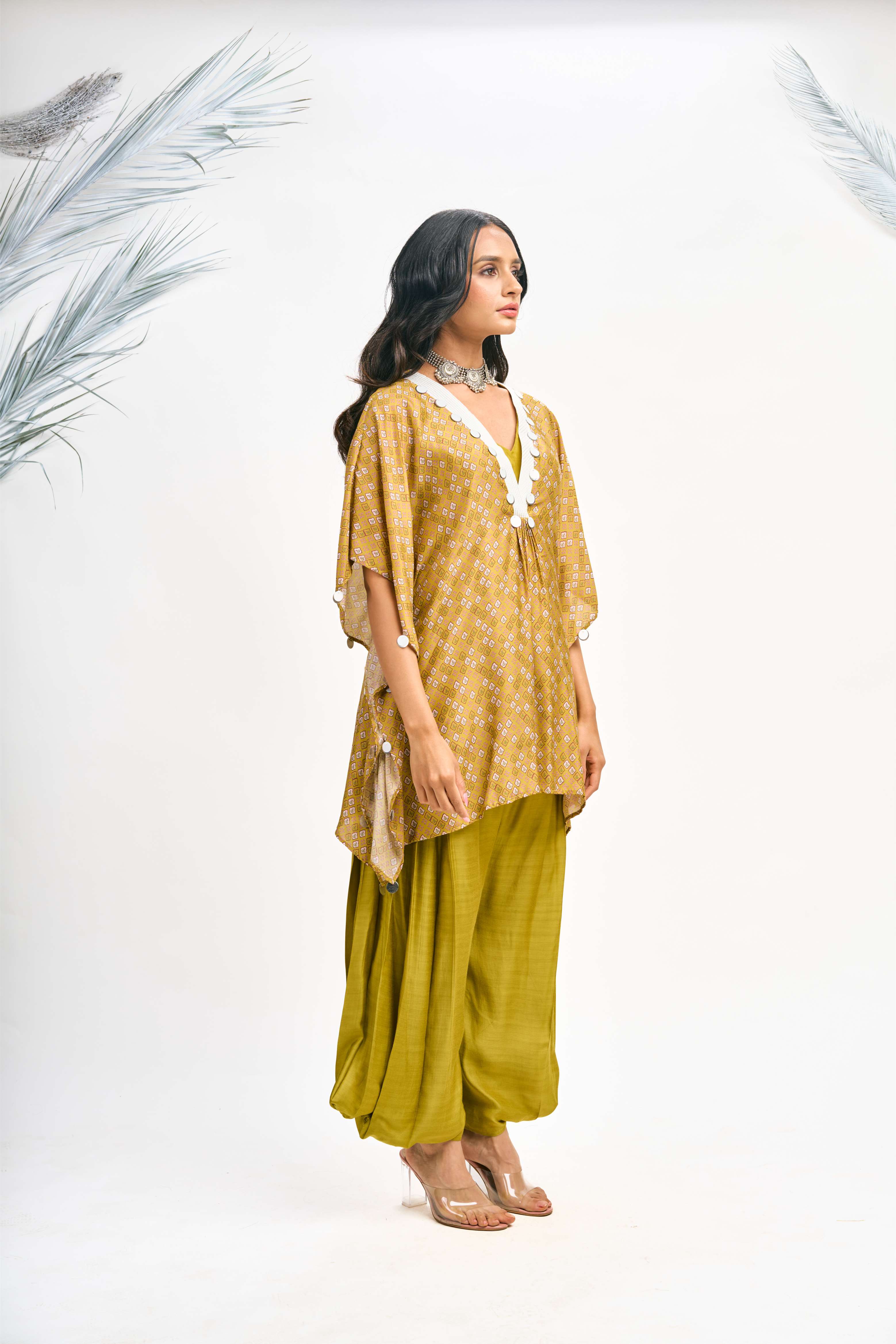 Mustard Green Digital Printed Kaftaan Co-ord Set