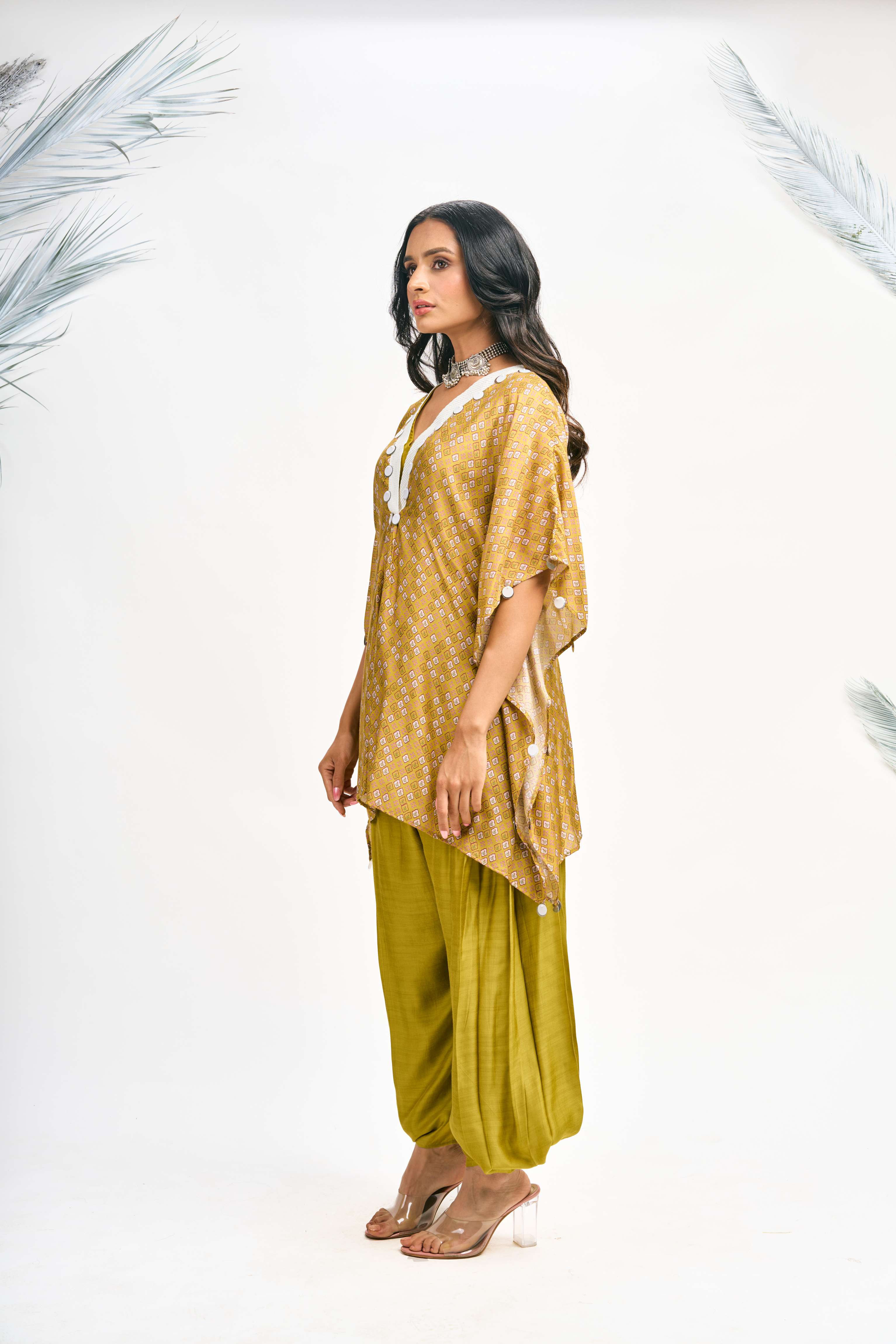 Mustard Green Digital Printed Kaftaan Co-ord Set